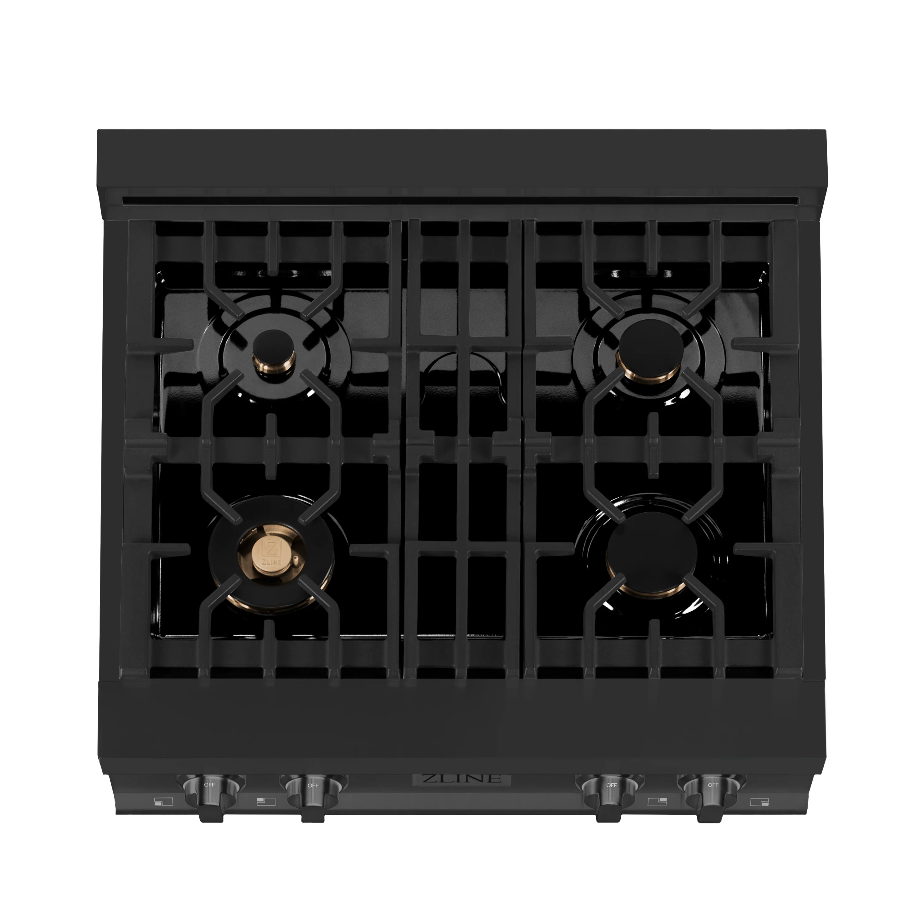ZLINE 30 in. Classic Gas Rangetop with 4 Brass Burners and Porcelain Cooktop in Black Stainless Steel (RTB-BR-30) - Image 5