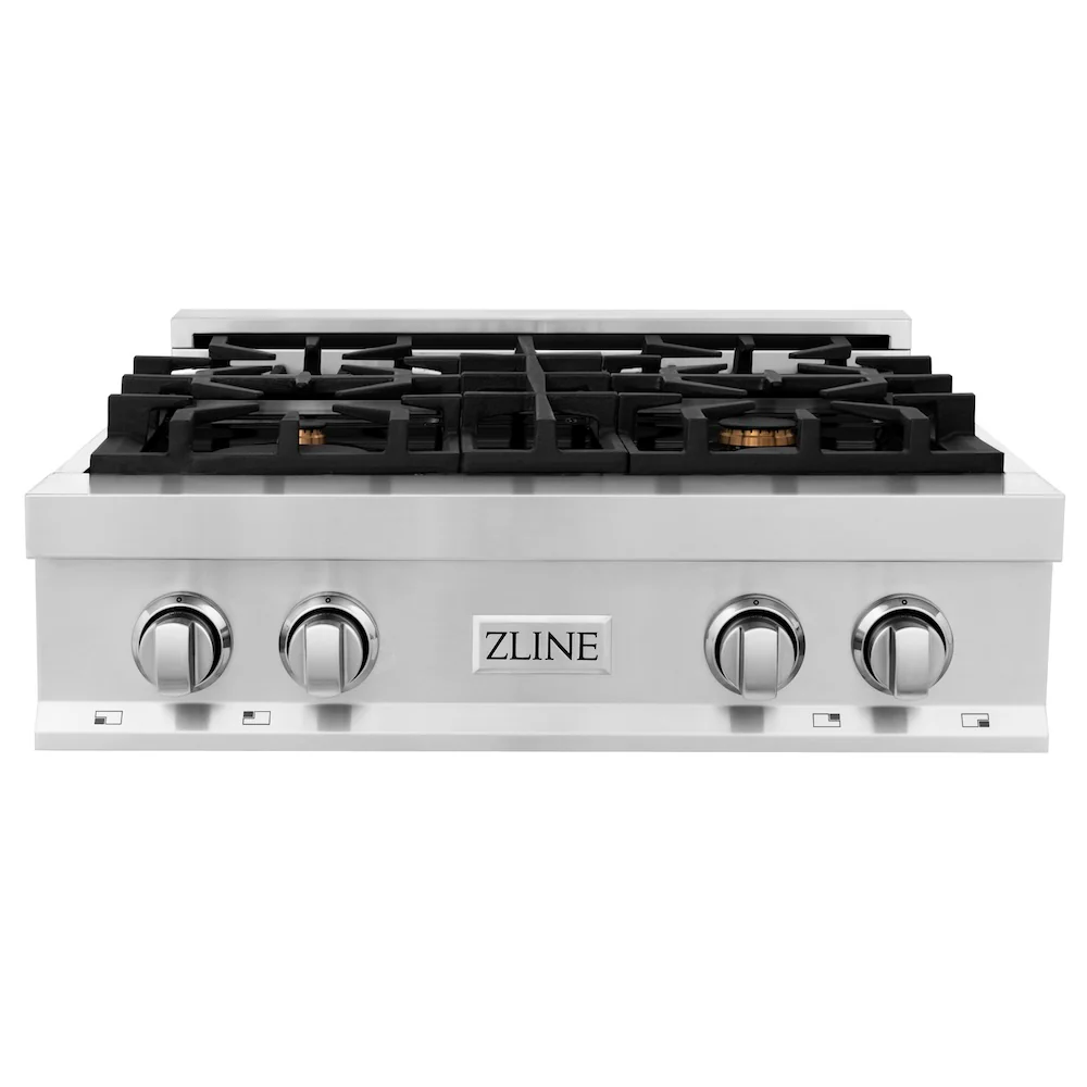 ZLINE 30 in. Legacy Gas Rangetop with 4 Brass Burners and Porcelain Cooktop in Stainless Steel (RT-BR-30) - Image 4