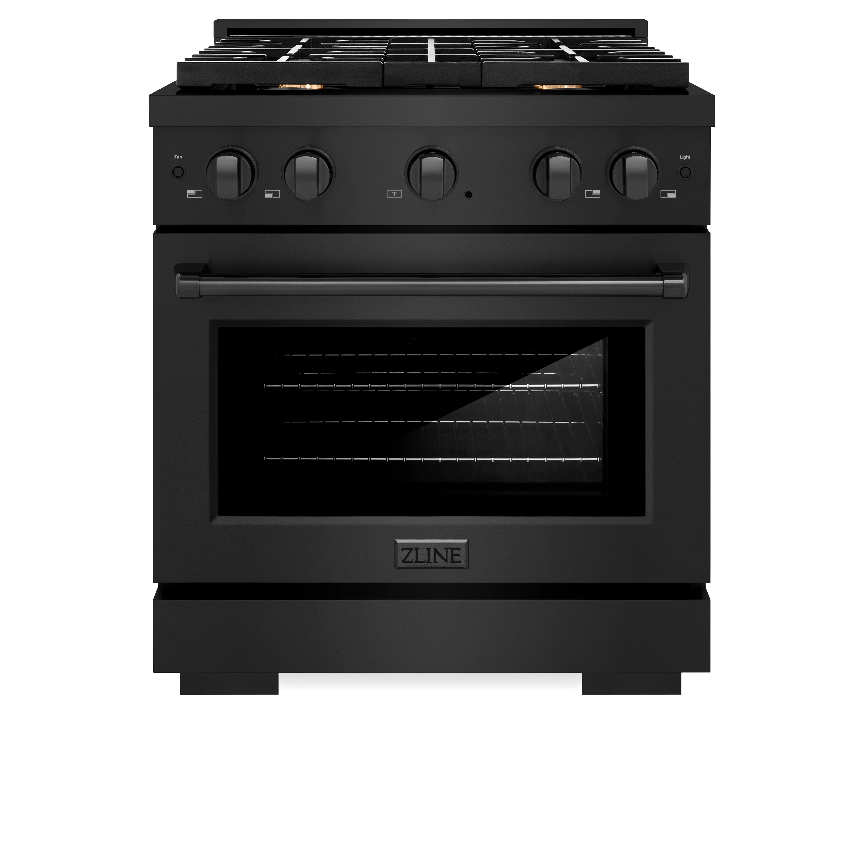 ZLINE 30 in. 4.2 cu. ft. Paramount Dual Fuel Range with Gas Cooktop and Electric Convection Oven in Black Stainless Steel with 4 Brass Burners (SDRB-BR-30) - Image 2