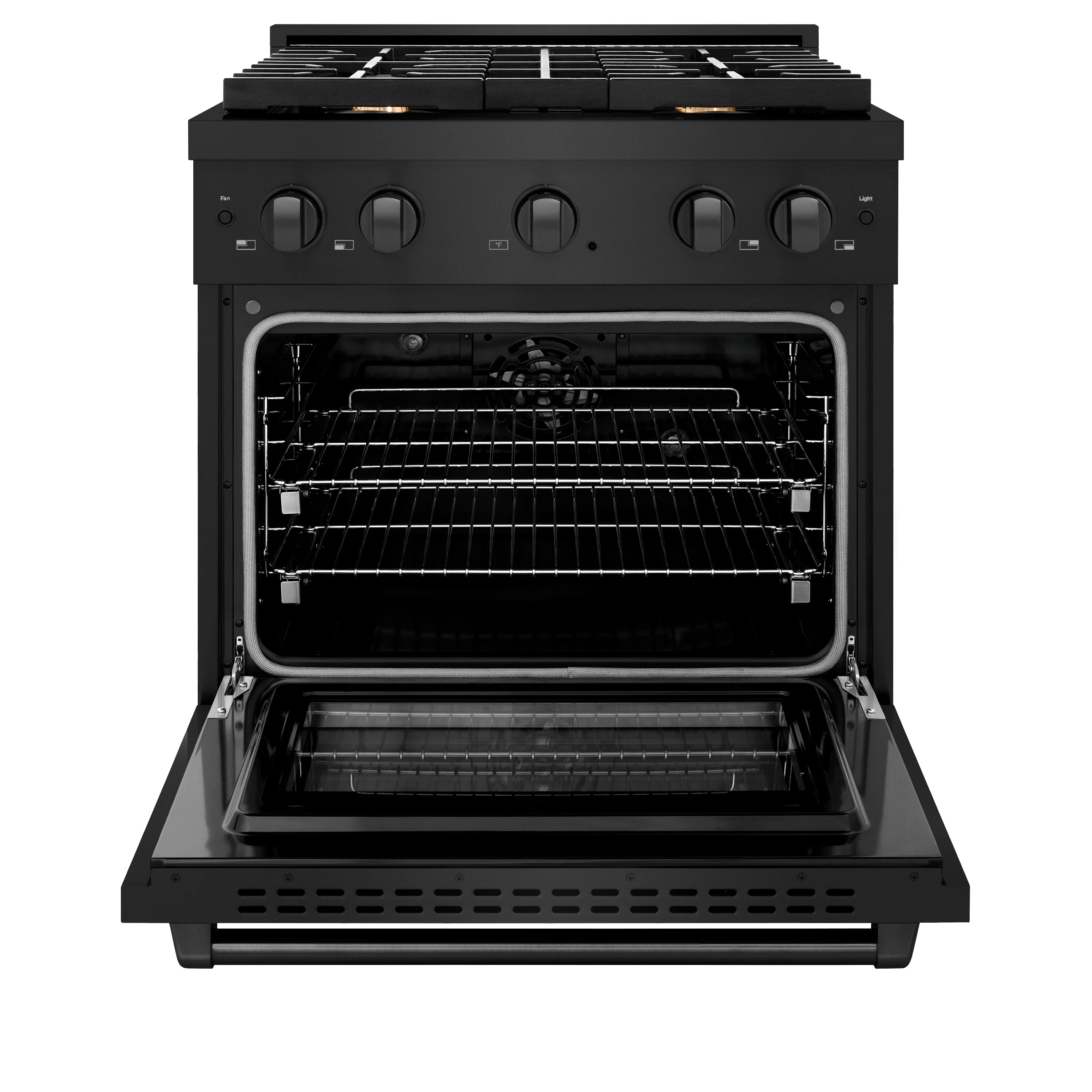 ZLINE 30 in. 4.2 cu. ft. Paramount Dual Fuel Range with Gas Cooktop and Electric Convection Oven in Black Stainless Steel with 4 Brass Burners (SDRB-BR-30) - Image 3