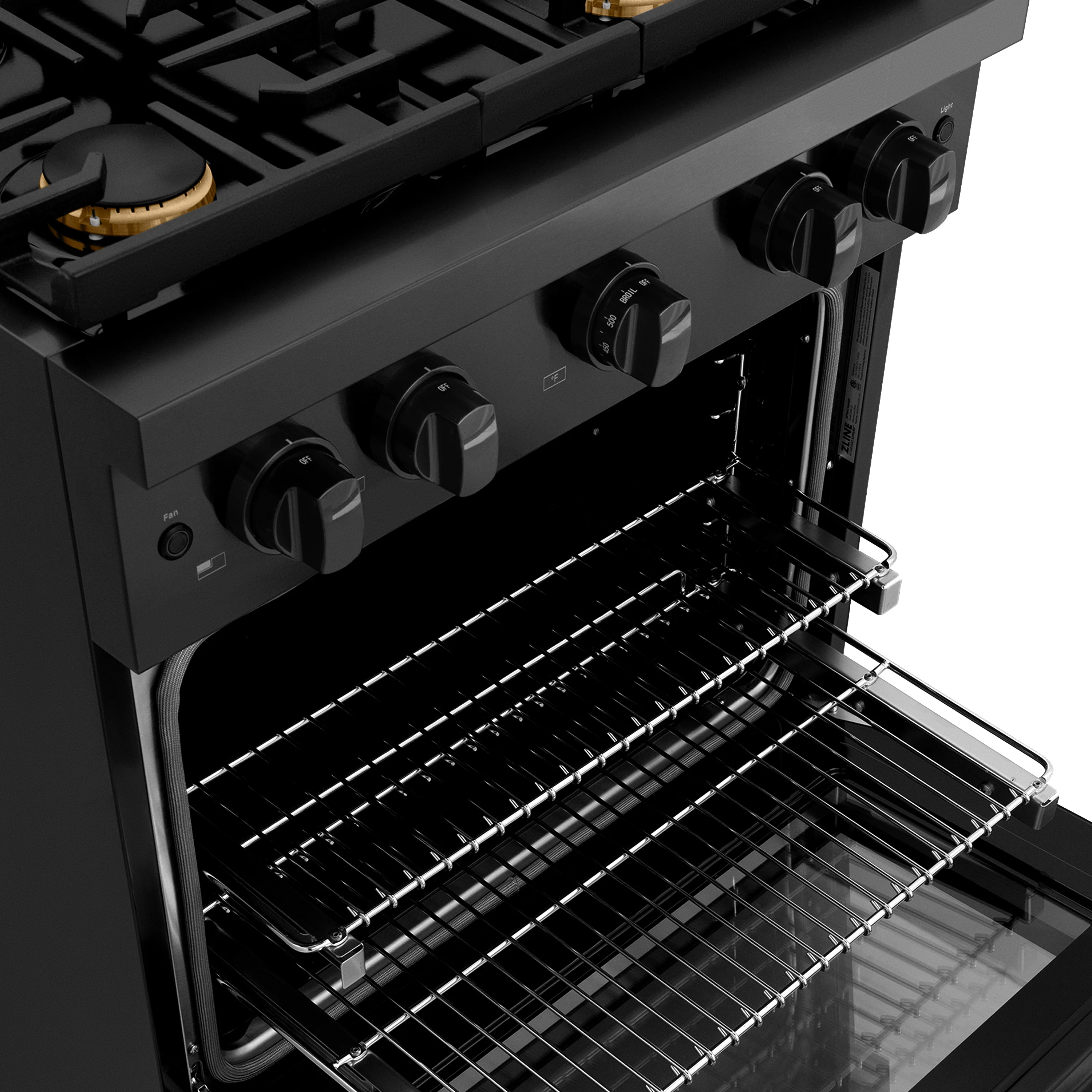 ZLINE 30 in. 4.2 cu. ft. Paramount Dual Fuel Range with Gas Cooktop and Electric Convection Oven in Black Stainless Steel with 4 Brass Burners (SDRB-BR-30) - Image 6