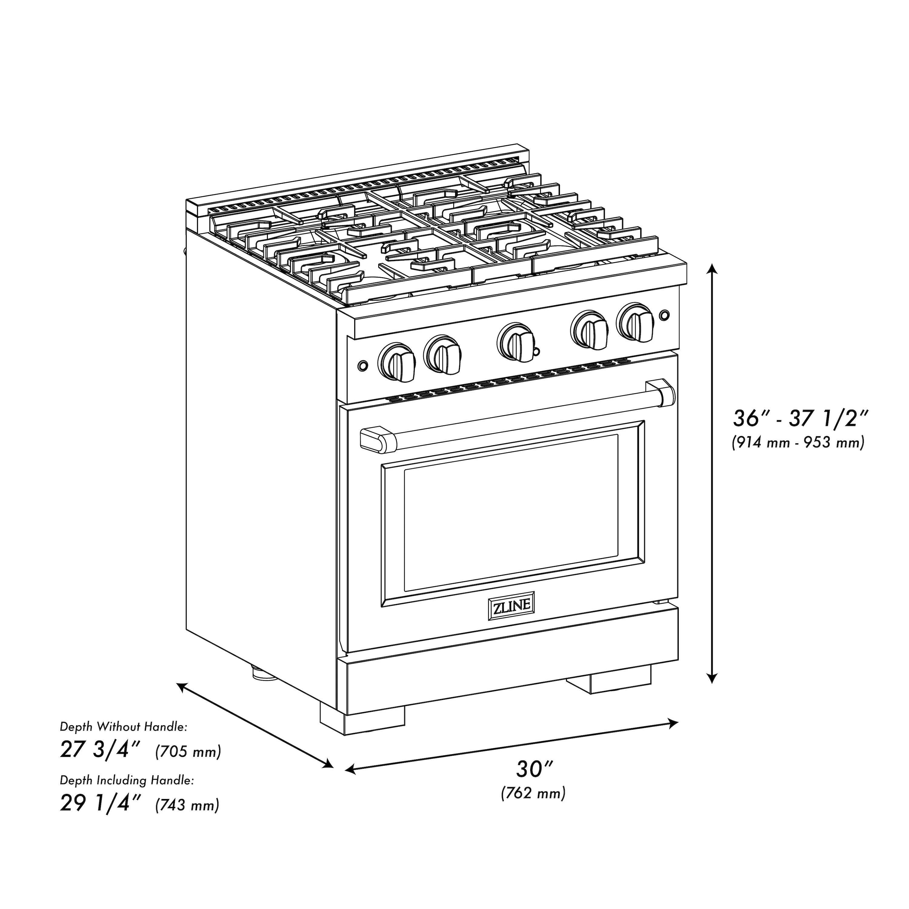 ZLINE 30 in. 4.2 cu. ft. Paramount Dual Fuel Range with Gas Cooktop and Electric Convection Oven in Black Stainless Steel with 4 Brass Burners (SDRB-BR-30) - Image 9