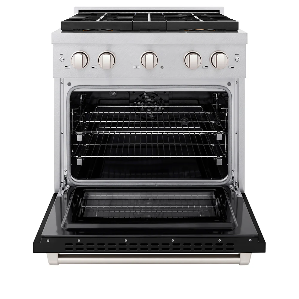 ZLINE 30 in. 4.2 cu. ft. Paramount Dual Fuel Range with 4 Burner DuoPro™ Cooktop and Electric Convection Oven in Satin Stainless Steel with Black Matte Door (PSDRS-BLM-30) - Image 3