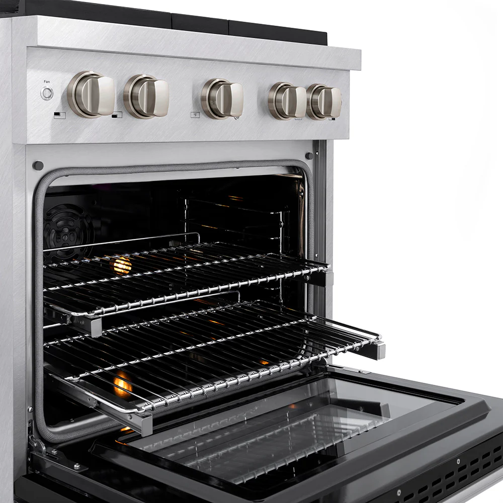 ZLINE 30 in. 4.2 cu. ft. Paramount Dual Fuel Range with 4 Burner DuoPro™ Cooktop and Electric Convection Oven in Satin Stainless Steel with Black Matte Door (PSDRS-BLM-30) - Image 9