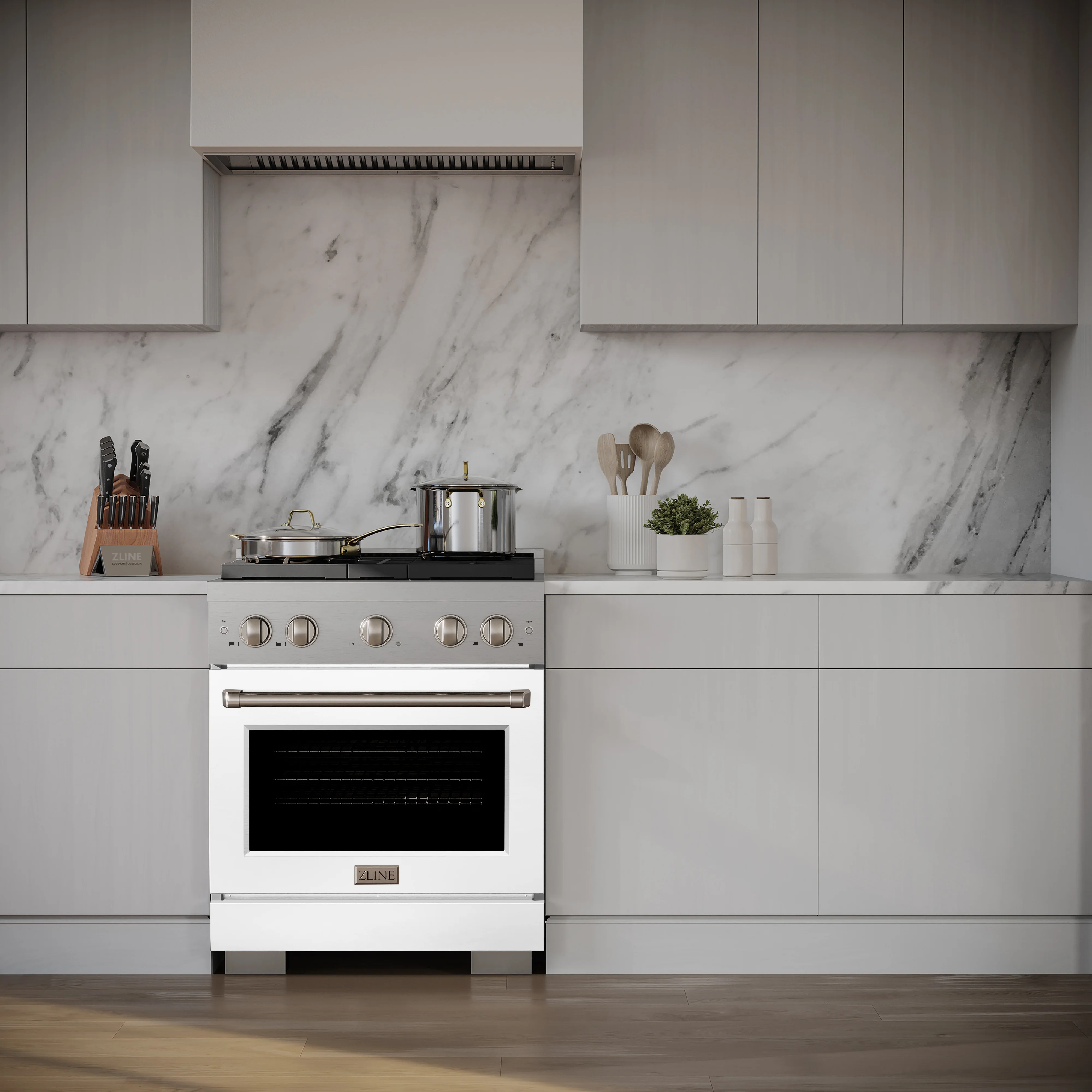 ZLINE 30 in. 4.2 cu. ft. Paramount Dual Fuel Range with 4 Burner Gas Cooktop and Electric Convection Oven in Stainless Steel with White Matte Door (SDR-WM-30) - Image 11