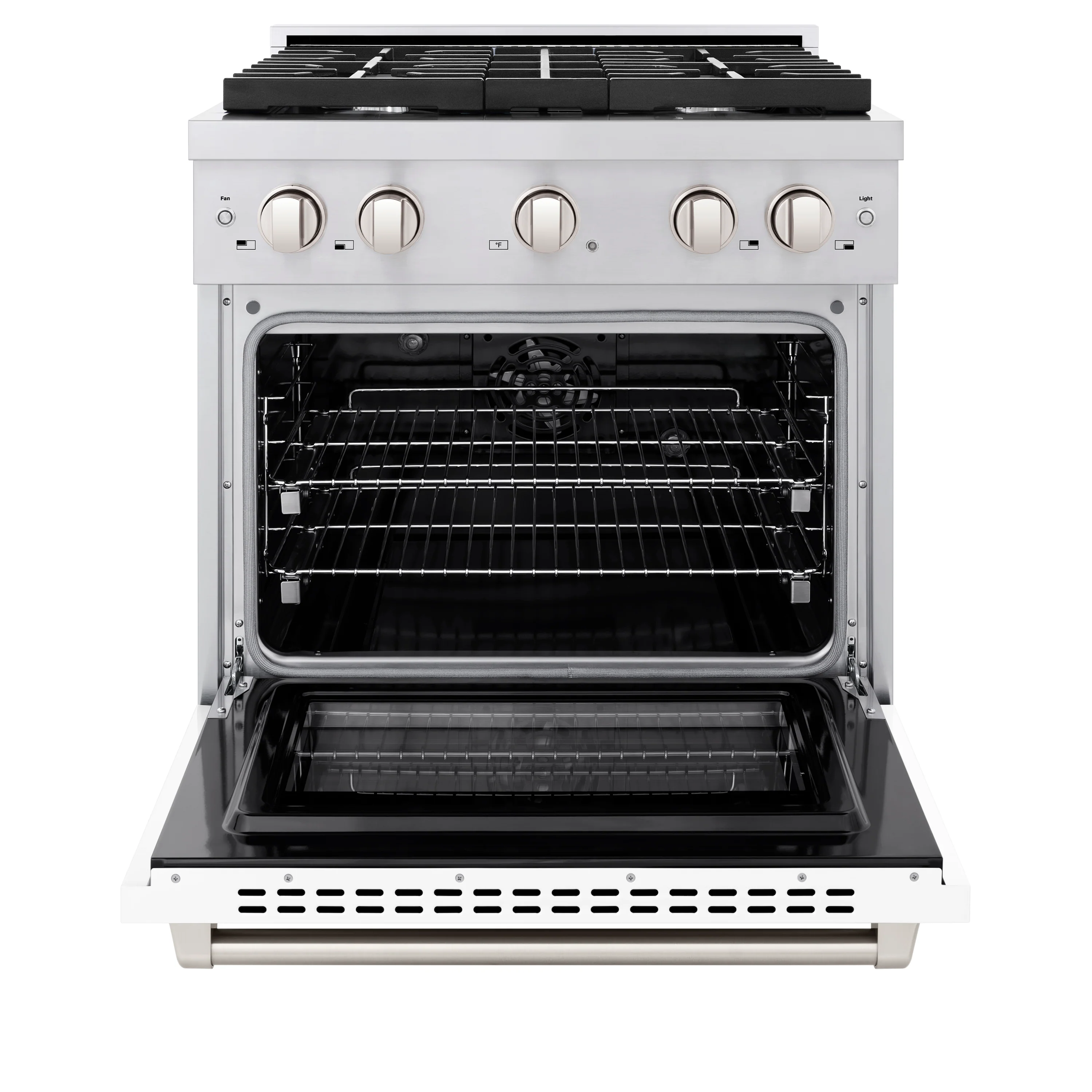 ZLINE 30 in. 4.2 cu. ft. Paramount Dual Fuel Range with 4 Burner Gas Cooktop and Electric Convection Oven in Stainless Steel with White Matte Door (SDR-WM-30) - Image 4