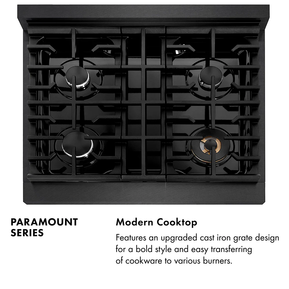 ZLINE 30 in. 4.2 cu. ft. Paramount Gas Range with 4 Burner Cooktop and Convection Gas Oven in Black Satin Stainless Steel (SGRBS-30) - Image 11
