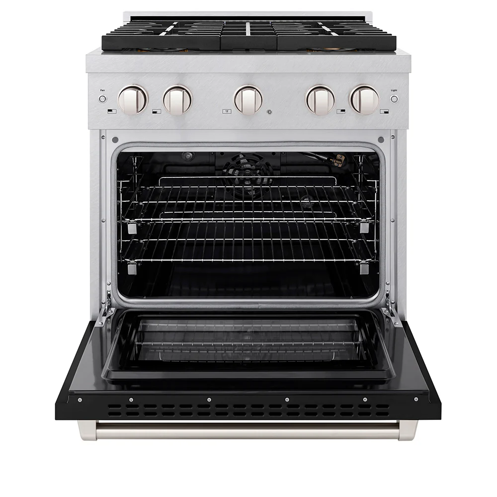 ZLINE 30 in. 4.2 cu. ft. Paramount Gas Range with 4 Burner DuoPro™ Cooktop and Convection Gas Oven in Satin Stainless Steel with Black Matte Door (PSGRS-BLM-30) - Image 3