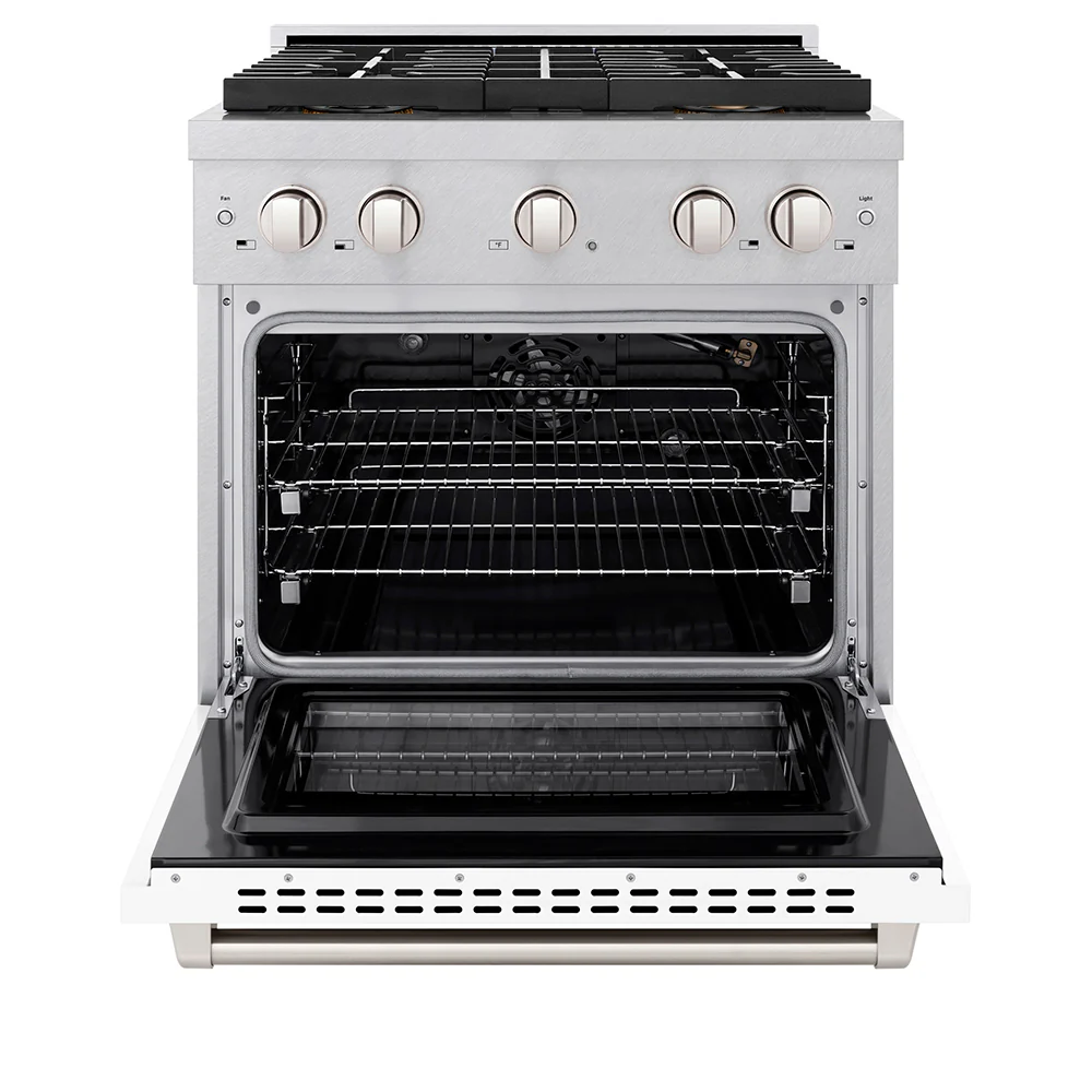 ZLINE 30 in. 4.2 cu. ft. Paramount Gas Range with 4 Burner DuoPro™ Cooktop and Convection Gas Oven in Satin Stainless Steel with White Matte Door (PSGRS-WM-30) - Image 3