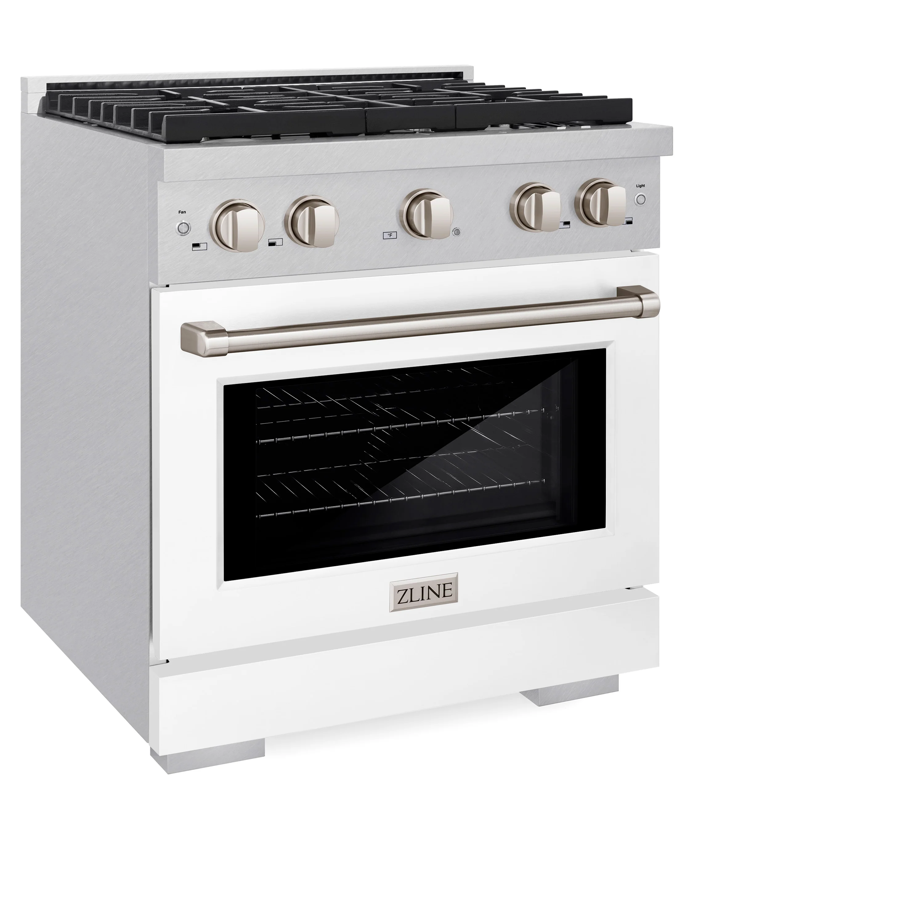 ZLINE 30 in. 4.2 cu. ft. Paramount Gas Range with 4 Burner Cooktop and Convection Gas Oven in Satin Stainless Steel with White Matte Door (SGRS-WM-30) - Image 3