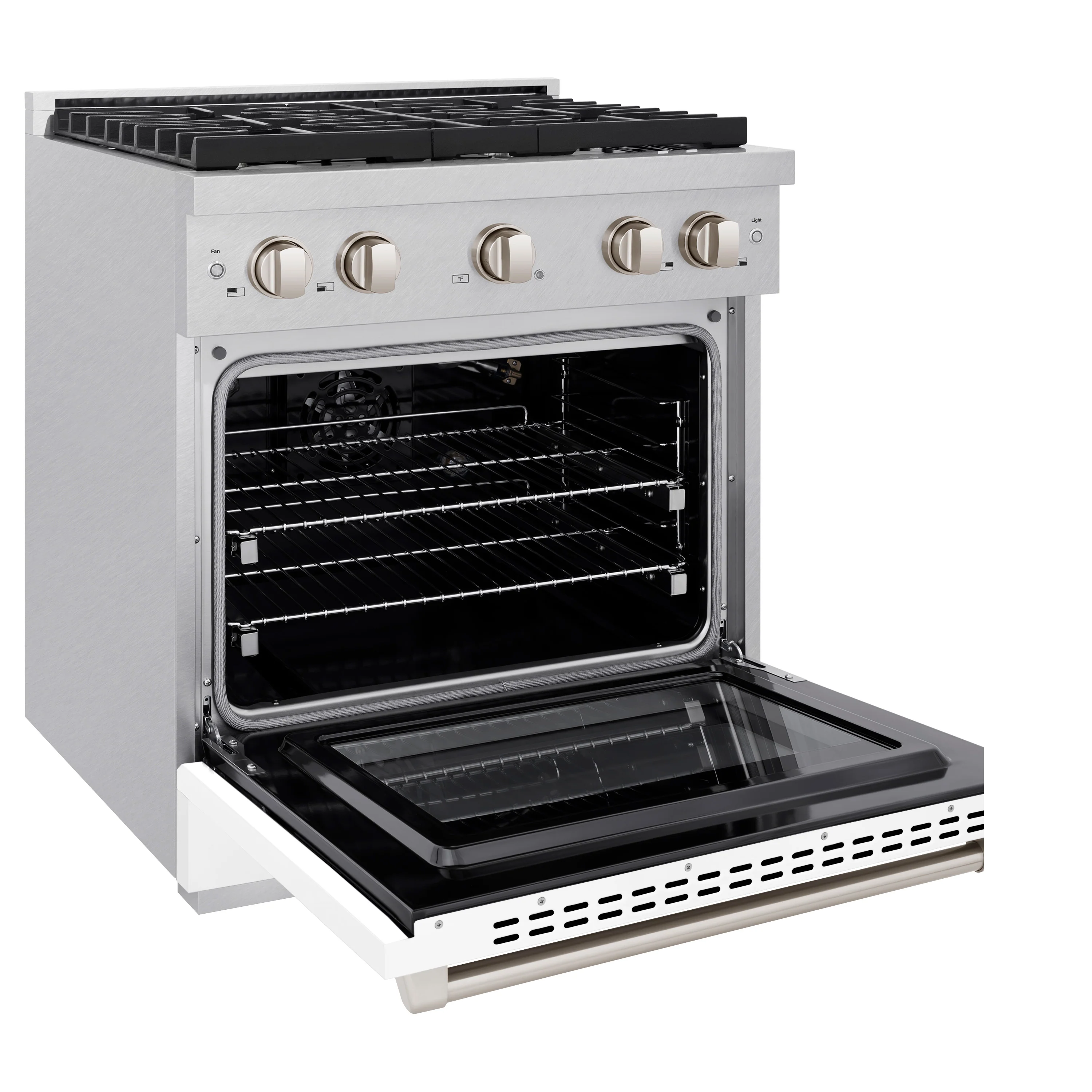 ZLINE 30 in. 4.2 cu. ft. Paramount Gas Range with 4 Burner Cooktop and Convection Gas Oven in Satin Stainless Steel with White Matte Door (SGRS-WM-30) - Image 4