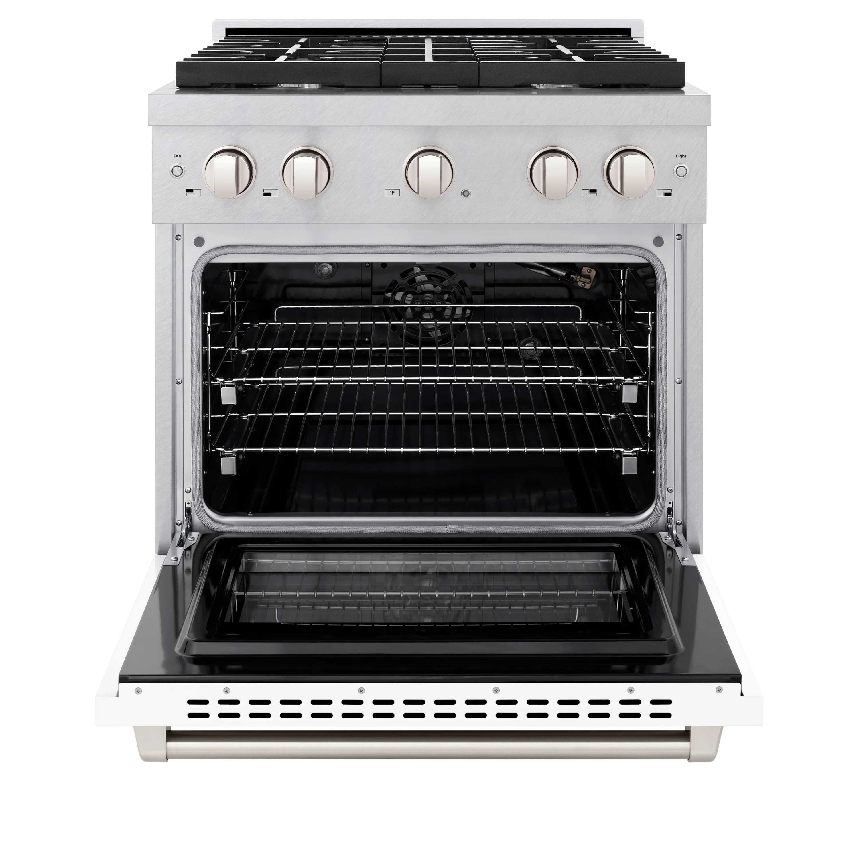 ZLINE 30 in. 4.2 cu. ft. Paramount Gas Range with 4 Burner Cooktop and Convection Gas Oven in Satin Stainless Steel with White Matte Door (SGRS-WM-30) - Image 7