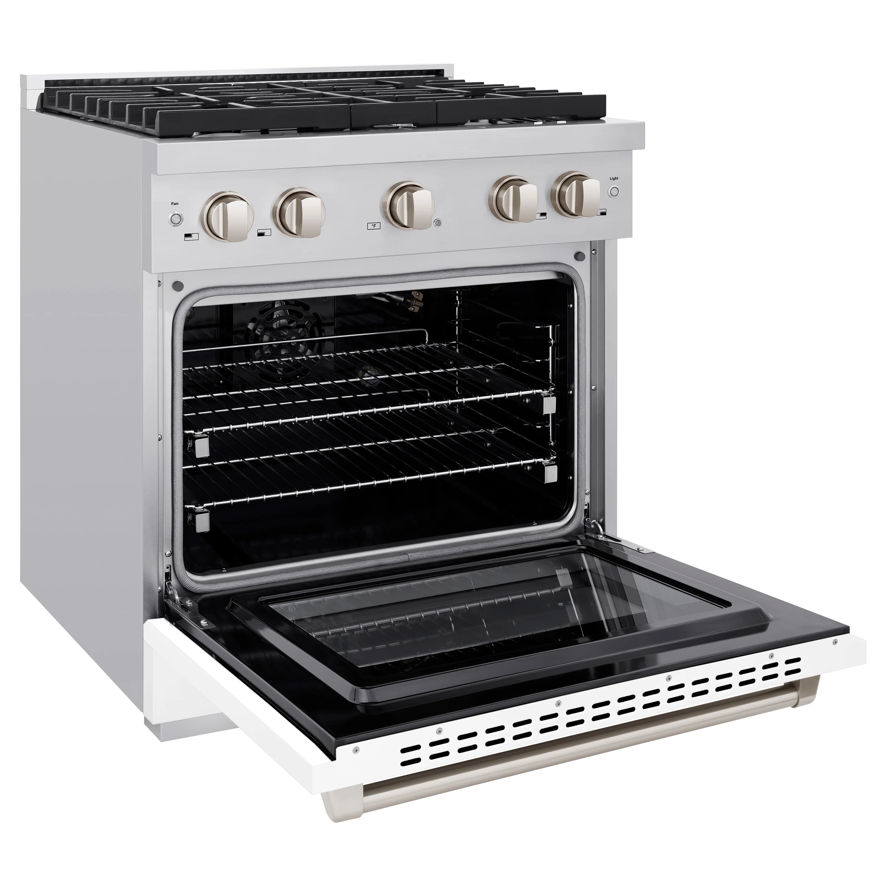 ZLINE 30 in. 4.2 cu. ft. Paramount Gas Range with 4 Burner Cooktop and Convection Gas Oven in Stainless Steel with White Matte Door (SGR-WM-30) - Image 6