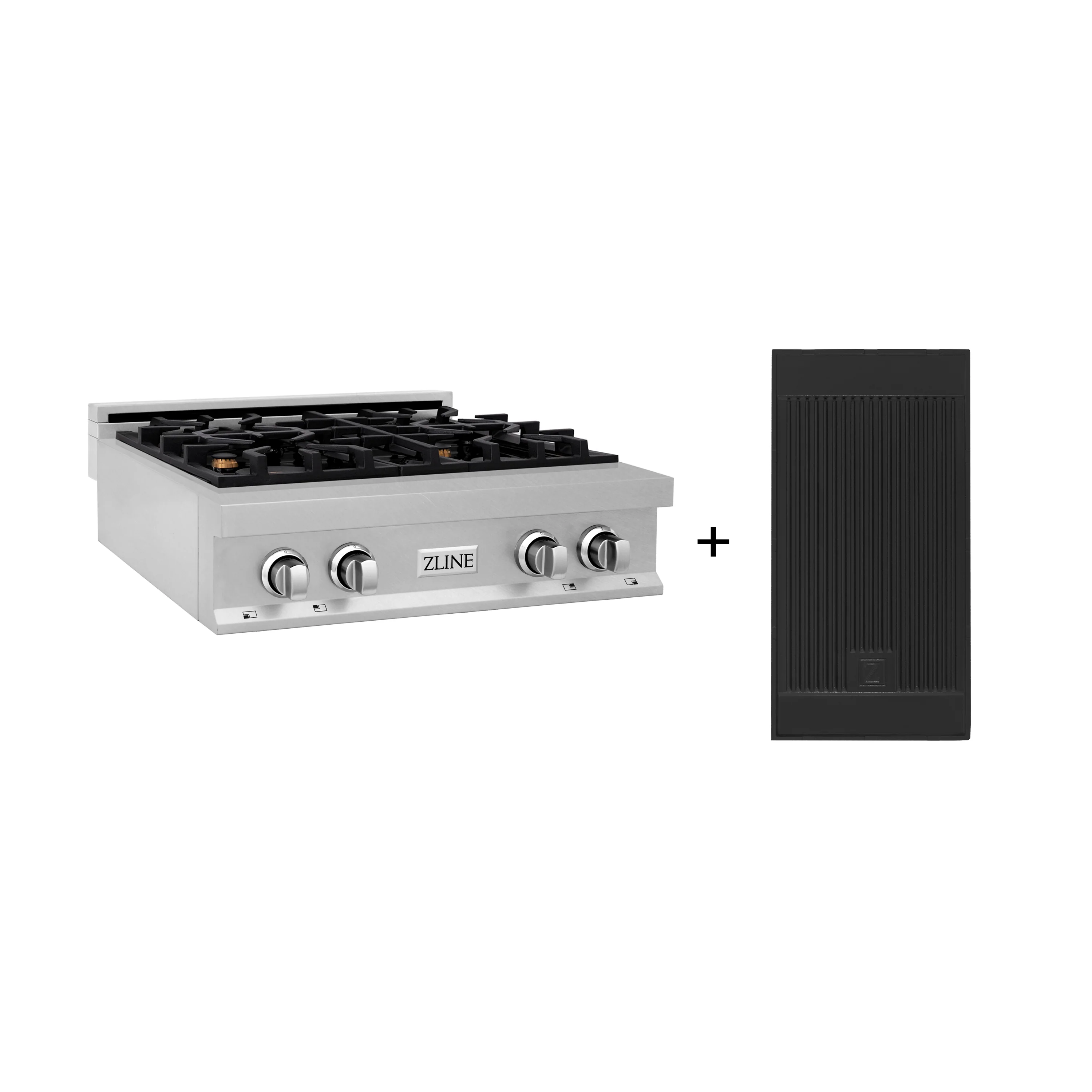 ZLINE 30 in. Legacy Gas Rangetop with 4 Brass Burners and Porcelain Cooktop in Satin Stainless Steel with Griddle (RTS-BR-GR-30)