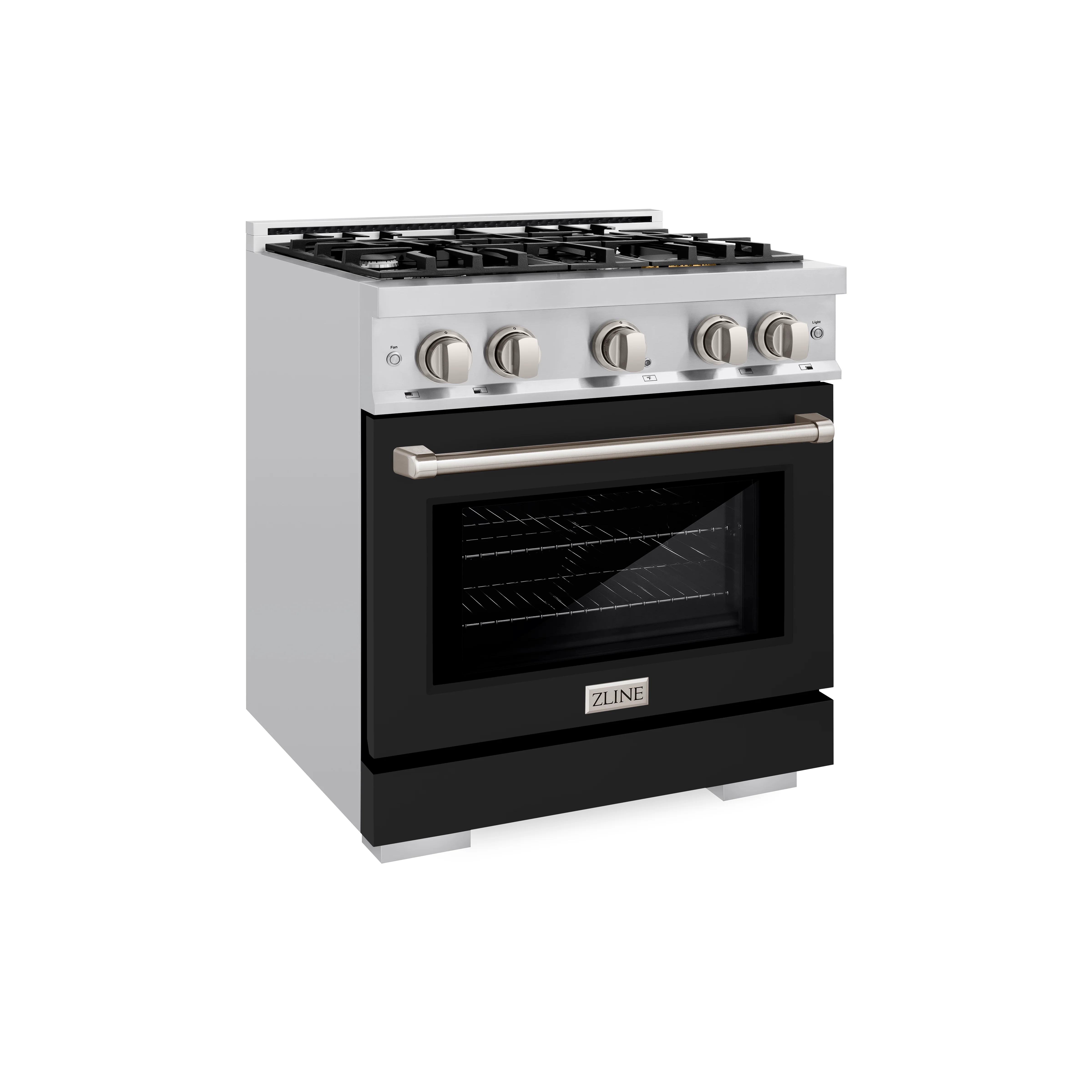 ZLINE 30 in. 4.2 cu. ft. Select Dual Fuel Range with 4 Burner Gas Cooktop and Electric Convection Oven in Stainless Steel with Black Matte Door (HDR-BLM-30) - Image 2