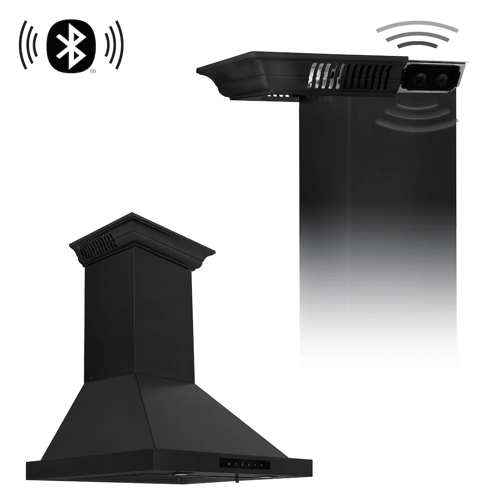 30" ZLINE CrownSound™Ducted Vent Wall Mount Range Hood in Black Stainless Steel with Built-in Bluetooth Speakers (BSKBNCRN-BT-30) - Image 3