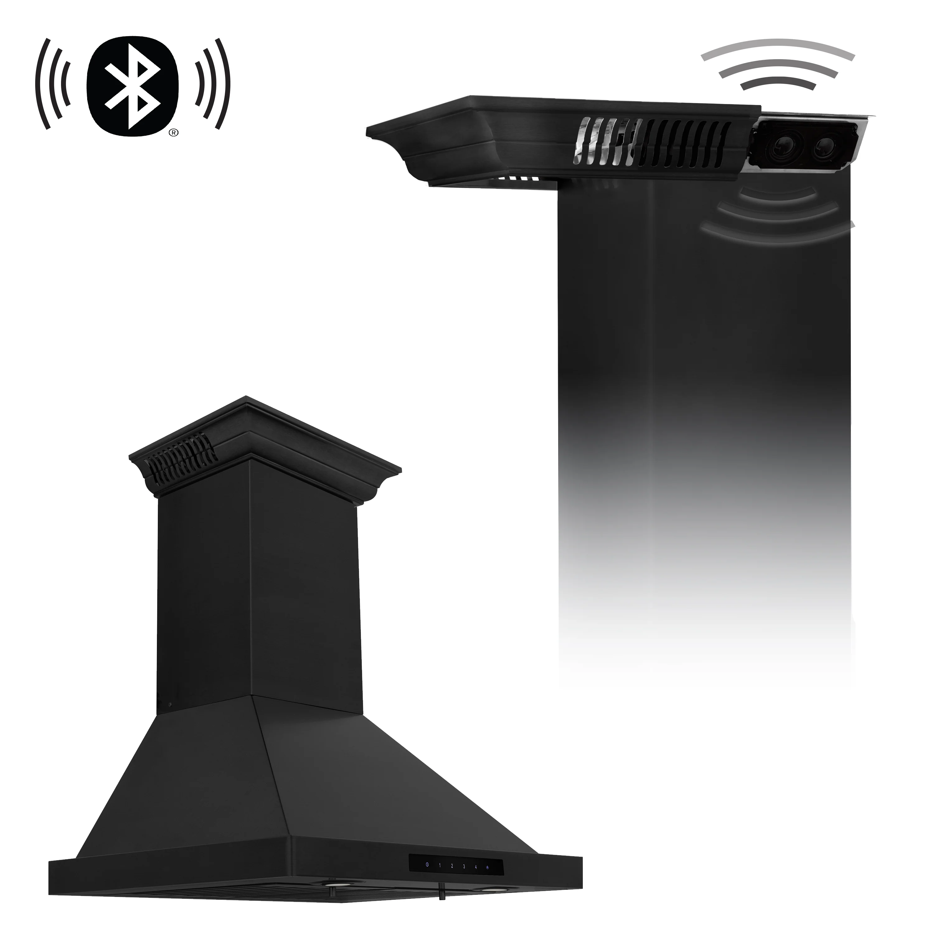30" ZLINE CrownSound™Ducted Vent Wall Mount Range Hood in Black Stainless Steel with Built-in Bluetooth Speakers (BSKBNCRN-BT-30) - Image 4