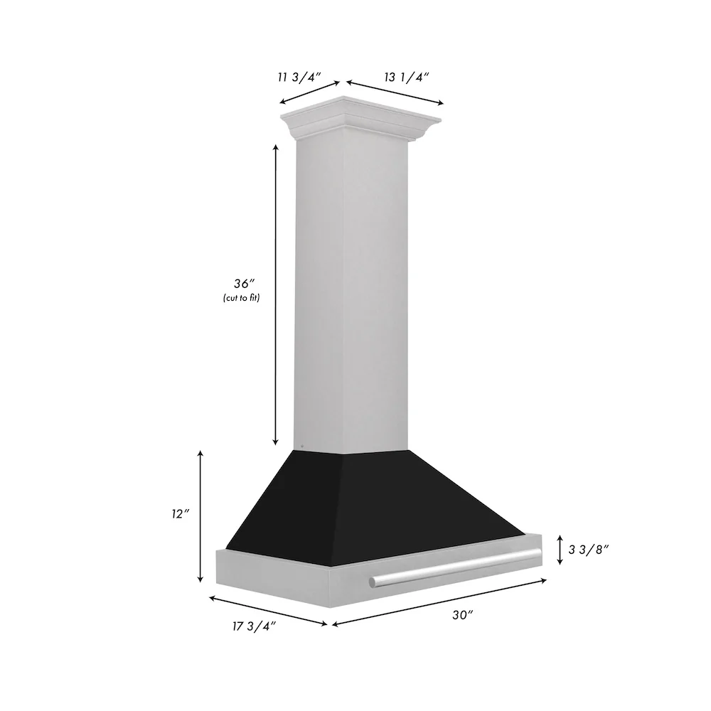 ZLINE 30 in. Convertible Fingerprint Resistant Satin Stainless Steel Range Hood with Black Matte Shell and Stainless Steel Handle (KB4SNX-BLM-30) - Image 6
