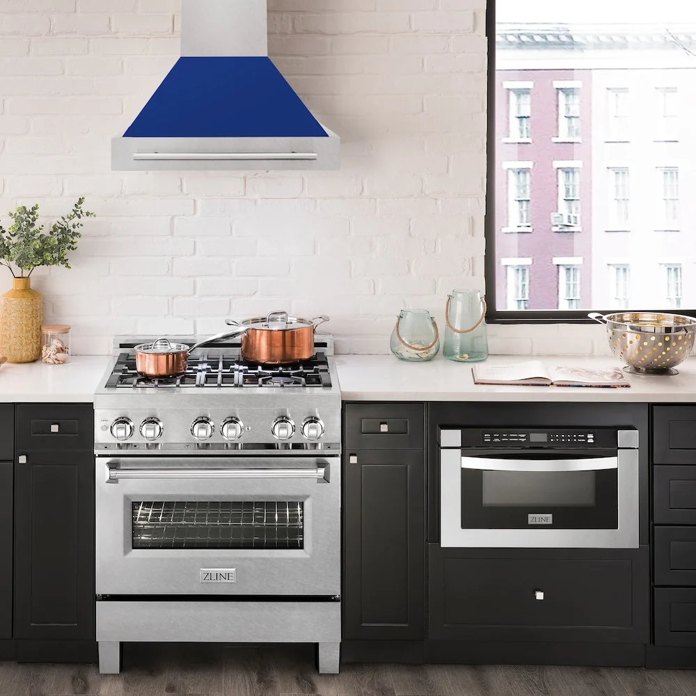 ZLINE 30" Fingerprint Resistant Stainless Steel Range Hood with Blue Gloss Shell (8654SNX-BG30) - Image 2