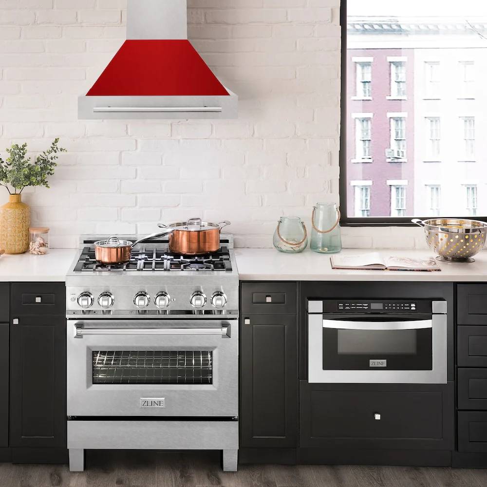 ZLINE 30" Fingerprint Resistant Stainless Steel Range Hood with Red Gloss Shell (8654SNX-RG30) - Image 2
