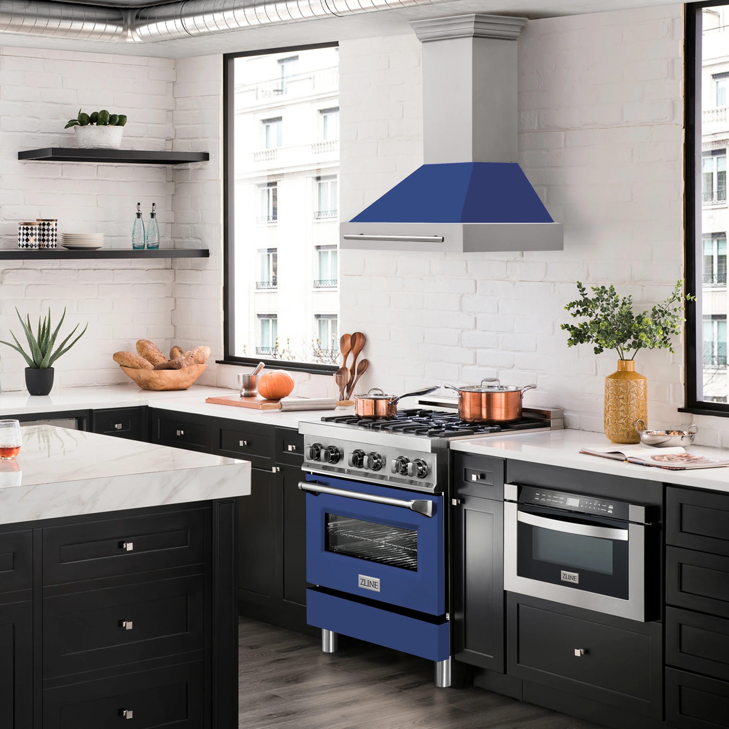 ZLINE 30" Stainless Steel Range Hood with Blue Matte Shell and Stainless Steel Handle (8654STX-BM-30) - Image 5