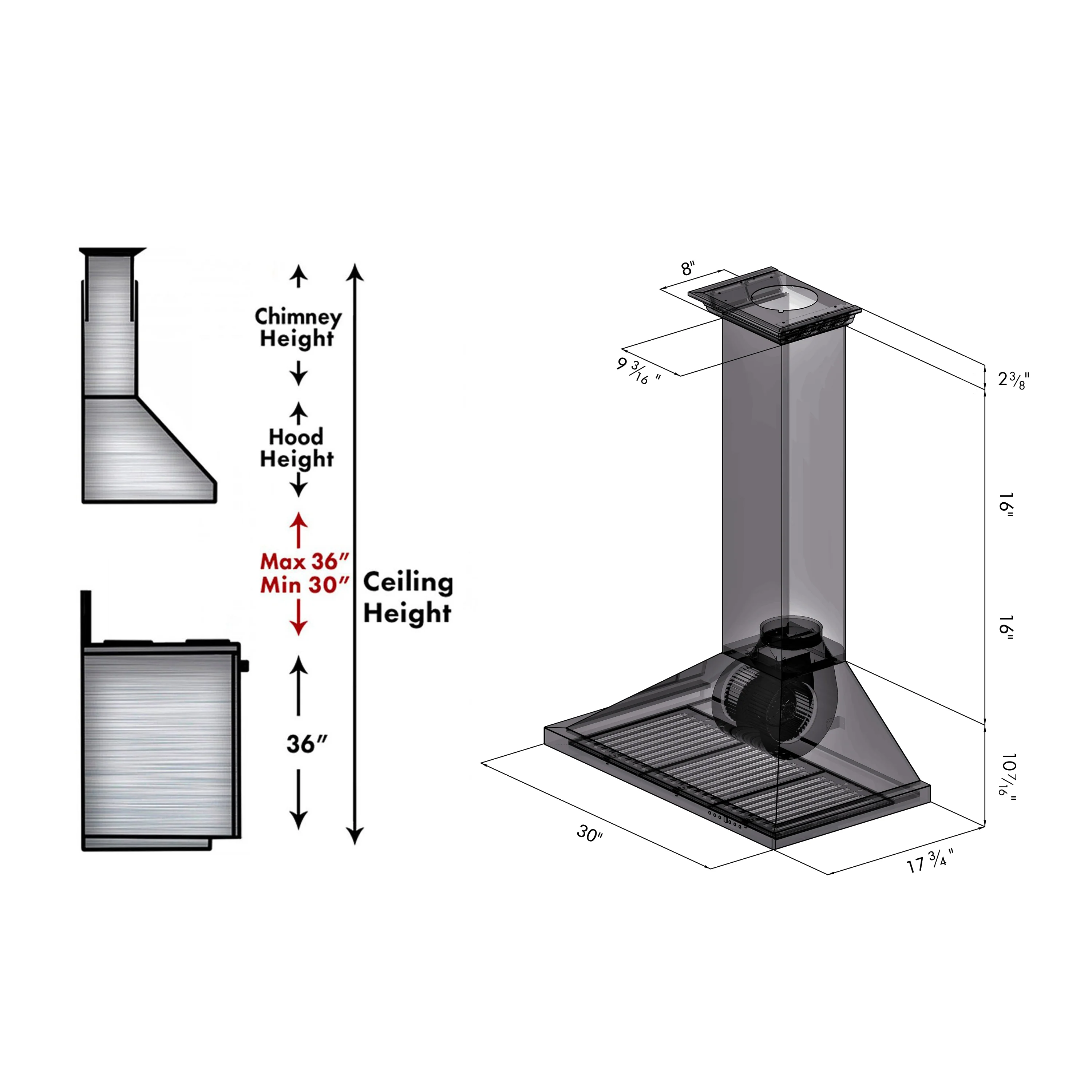 ZLINE 30" Convertible Vent Wall Mount Range Hood in Stainless Steel with Crown Molding (KBCRN-30) - Image 11