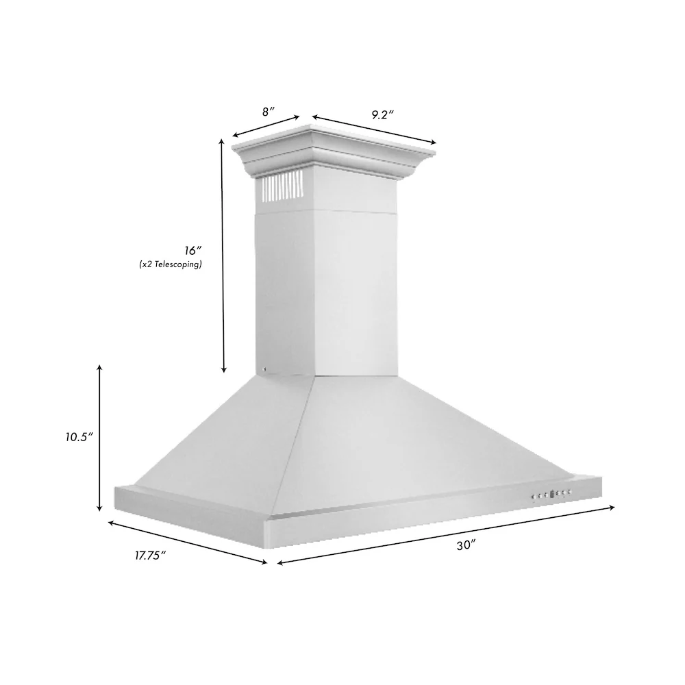 ZLINE 30" Convertible Vent Wall Mount Range Hood in Stainless Steel with Crown Molding (KBCRN-30) - Image 7