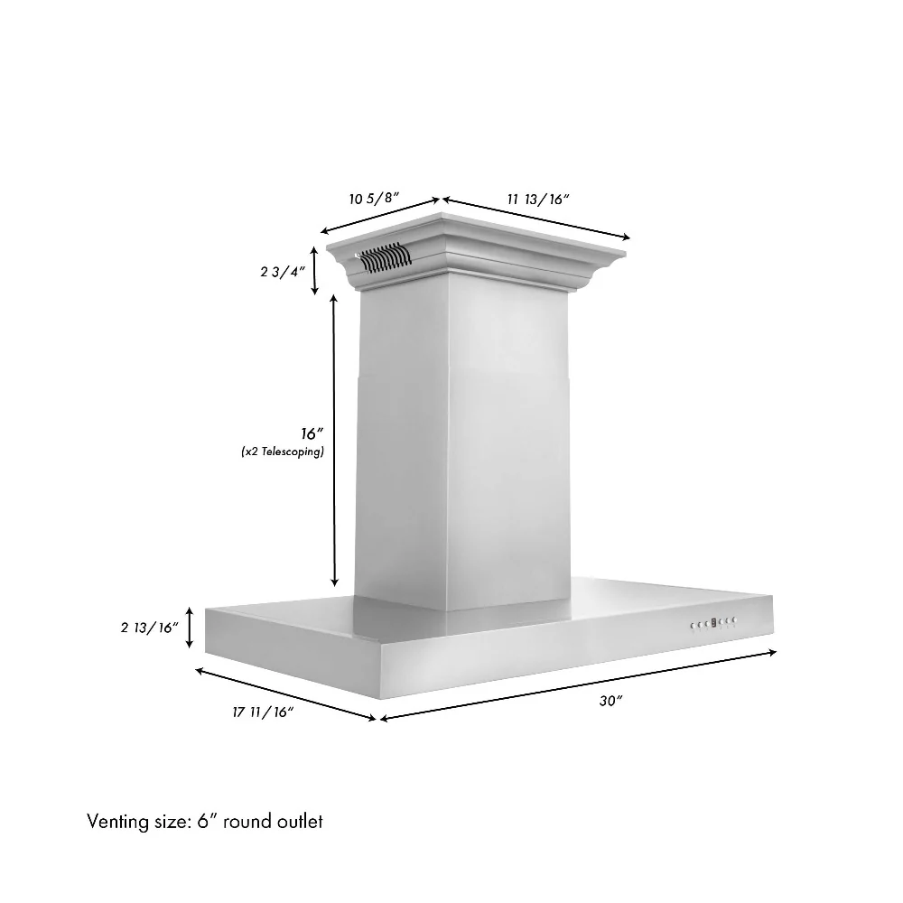 30" ZLINE CrownSound™Ducted Vent Wall Mount Range Hood in Stainless Steel with Built-in Bluetooth Speakers (KECRN-BT-30) - Image 11