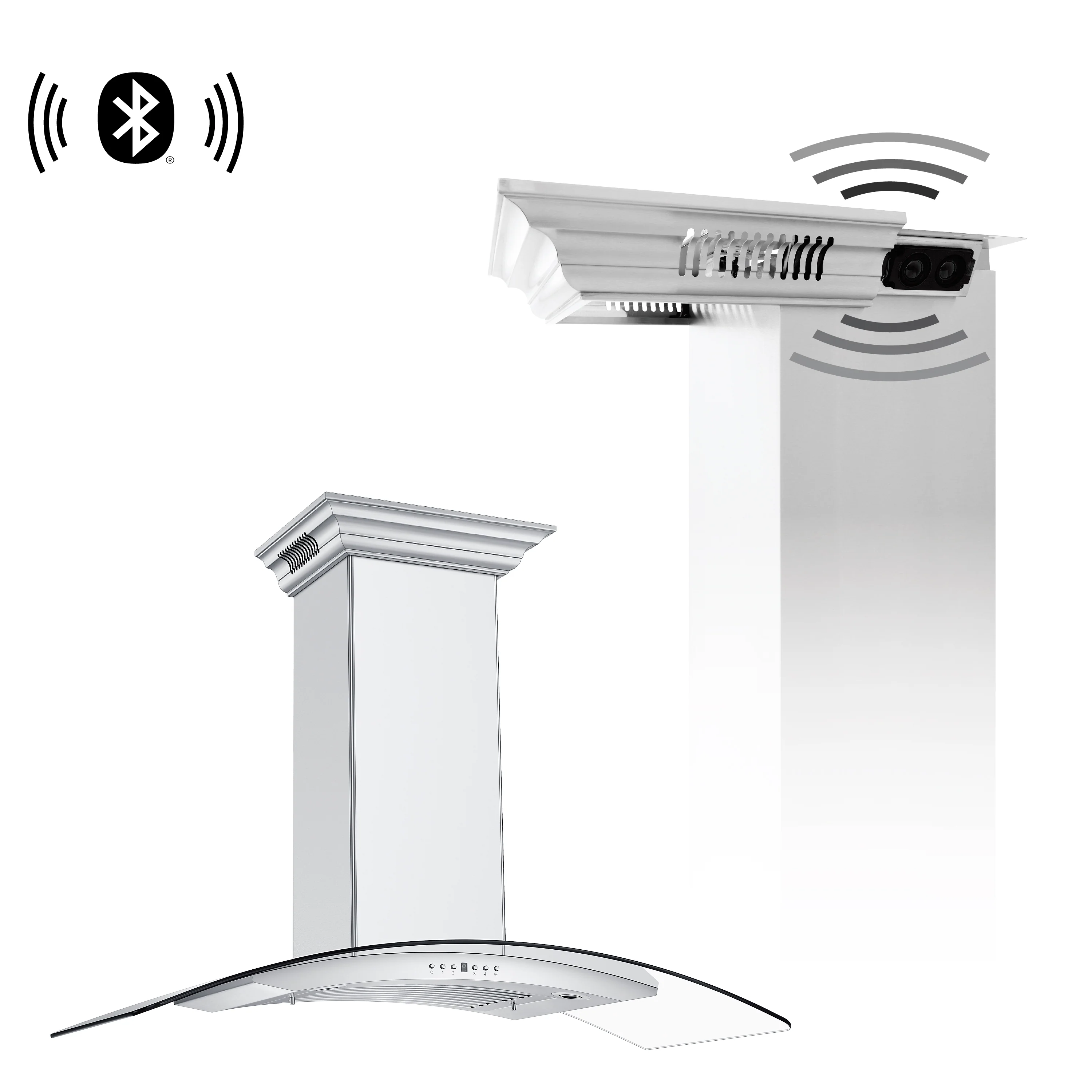 30" ZLINE CrownSound™Ducted Vent Wall Mount Range Hood in Stainless Steel with Built-in Bluetooth Speakers (KN4CRN-BT-30)