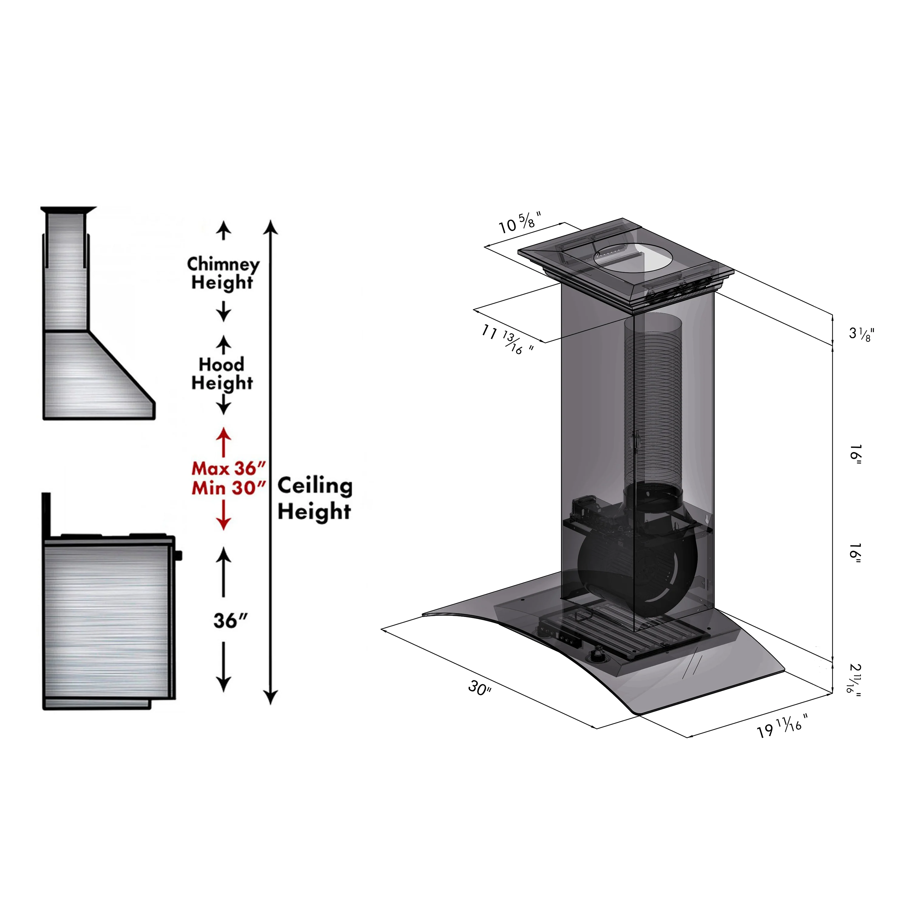 ZLINE 30" Convertible Vent Wall Mount Range Hood in Stainless Steel & Glass with Crown Molding (KZCRN-30) - Image 3
