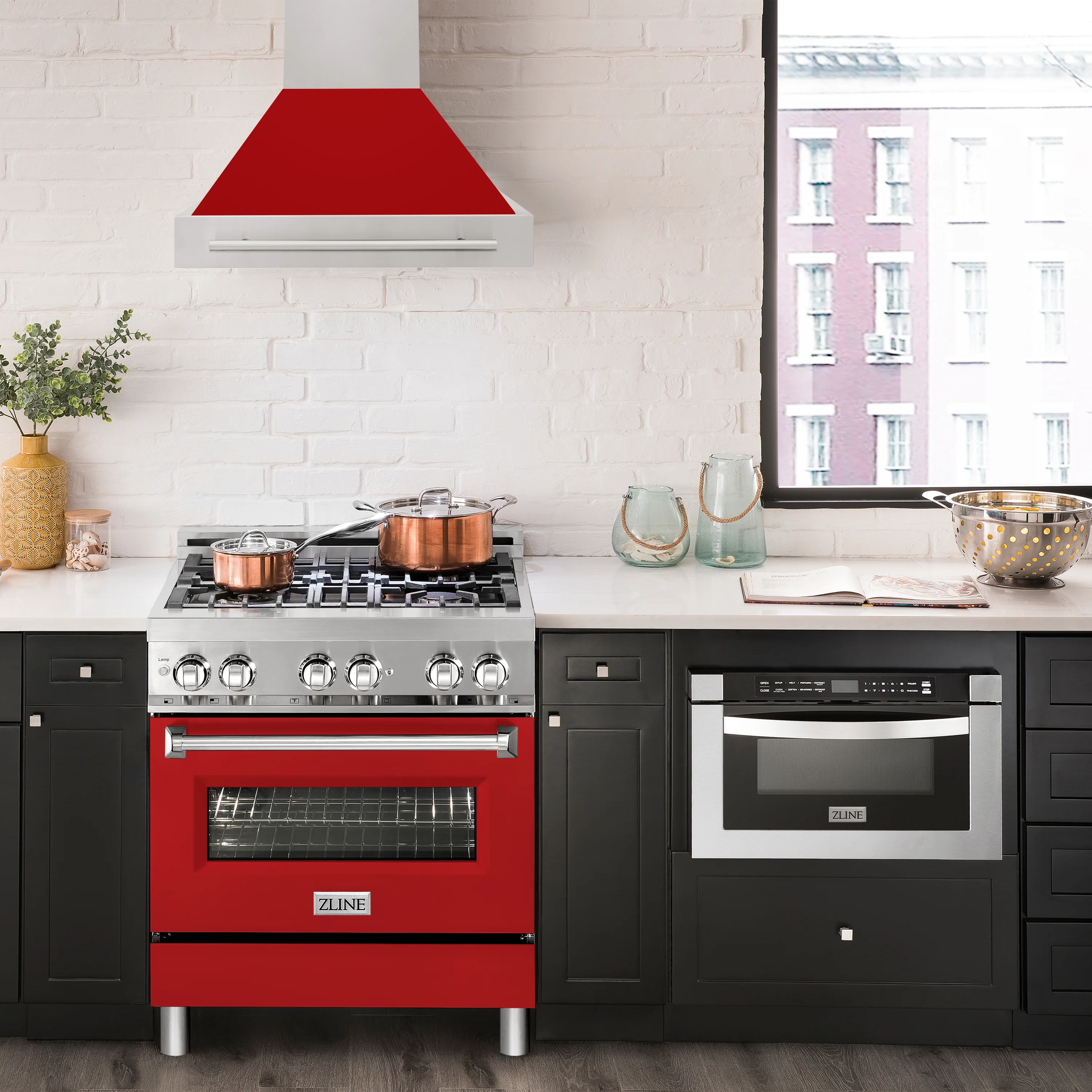 ZLINE 30" Stainless Steel Range Hood with Red Matte Shell and Stainless Steel Handle (8654STX-RM-30) - Image 2