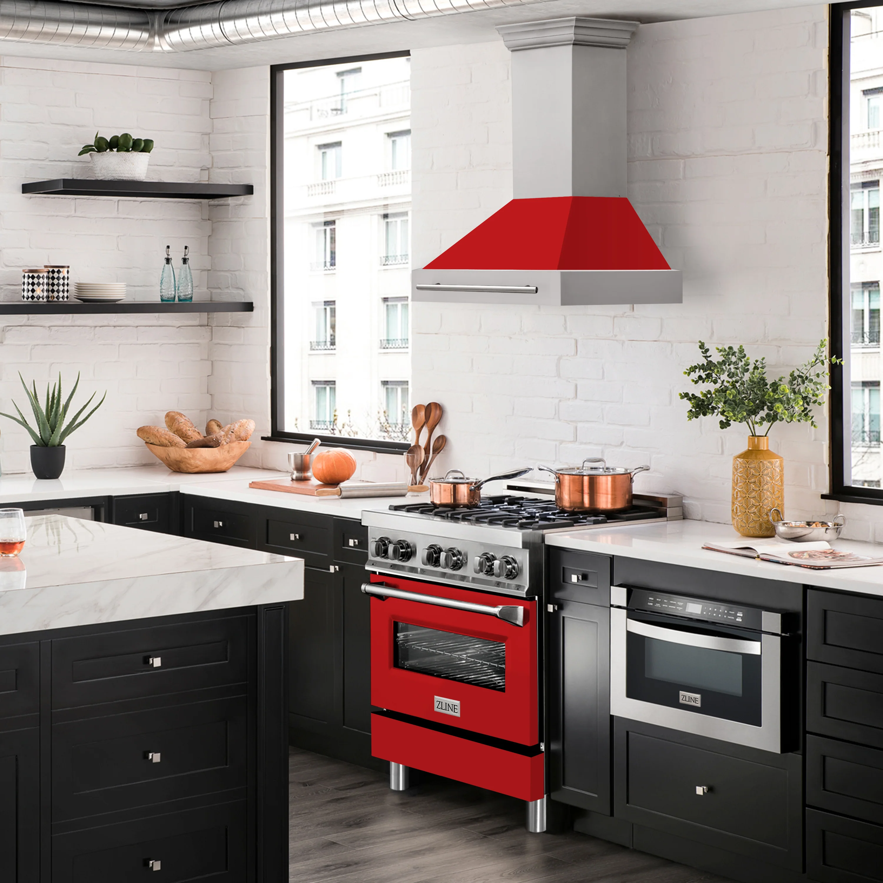 ZLINE 30" Stainless Steel Range Hood with Red Matte Shell and Stainless Steel Handle (8654STX-RM-30) - Image 8