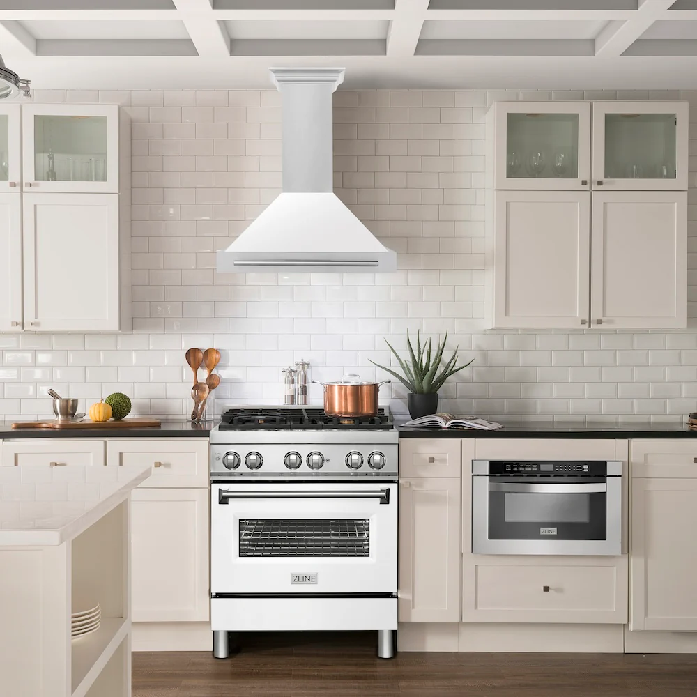 ZLINE 30 in. Convertible Stainless Steel Range Hood with White Matte Shell and Stainless Steel Handle (KB4STX-WM-30) - Image 2