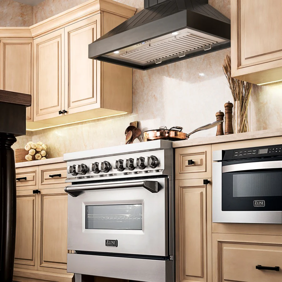 ZLINE 30" Wooden Convertible Vent Wall Mount Range Hood in Black - Includes Motor (KPCC-30) - Image 2