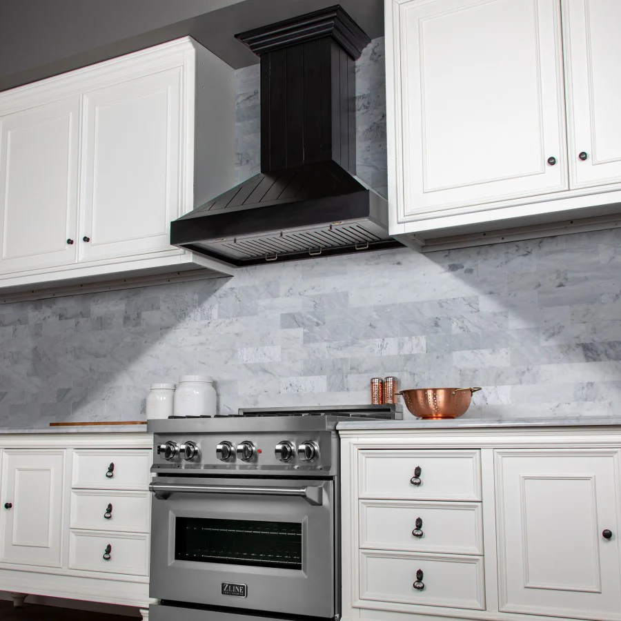 ZLINE 30" Wooden Convertible Vent Wall Mount Range Hood in Black - Includes Motor (KPCC-30) - Image 9