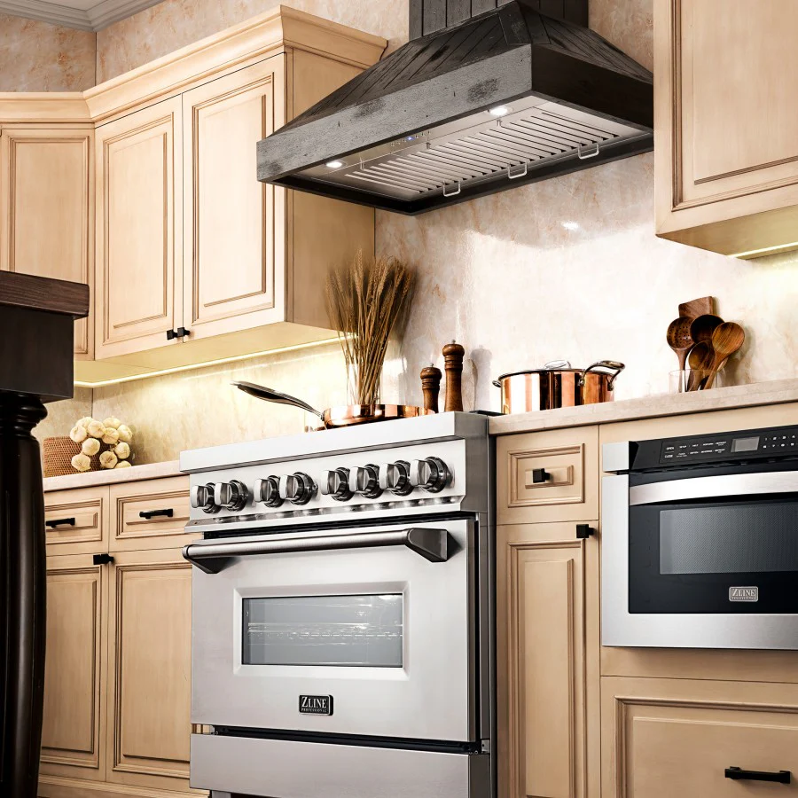 ZLINE 30" Wooden Convertible Vent Wall Mount Range Hood in Rustic Dark Finish - Includes Motor (KPDD-30) - Image 2