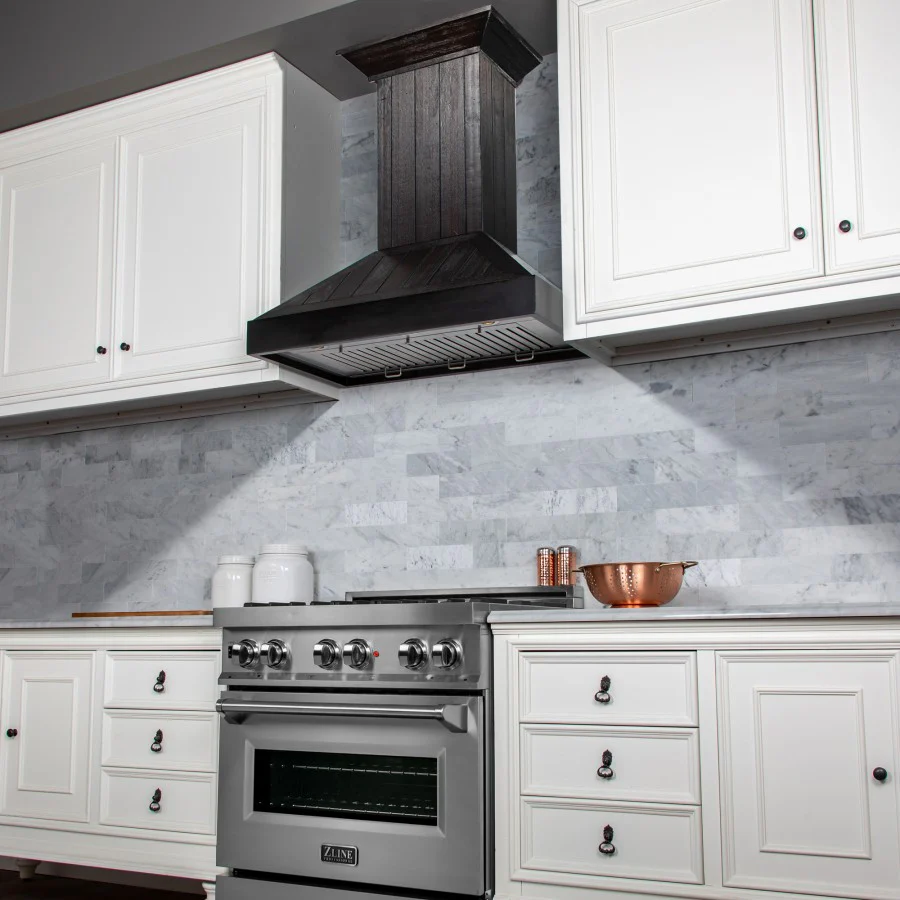 ZLINE 30" Wooden Convertible Vent Wall Mount Range Hood in Rustic Dark Finish - Includes Motor (KPDD-30) - Image 7