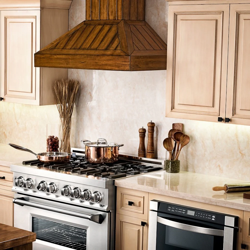 ZLINE 30" Wooden Convertible Vent Wall Mount Range Hood in Rustic Light Finish - Includes Motor (KPLL-30) - Image 2
