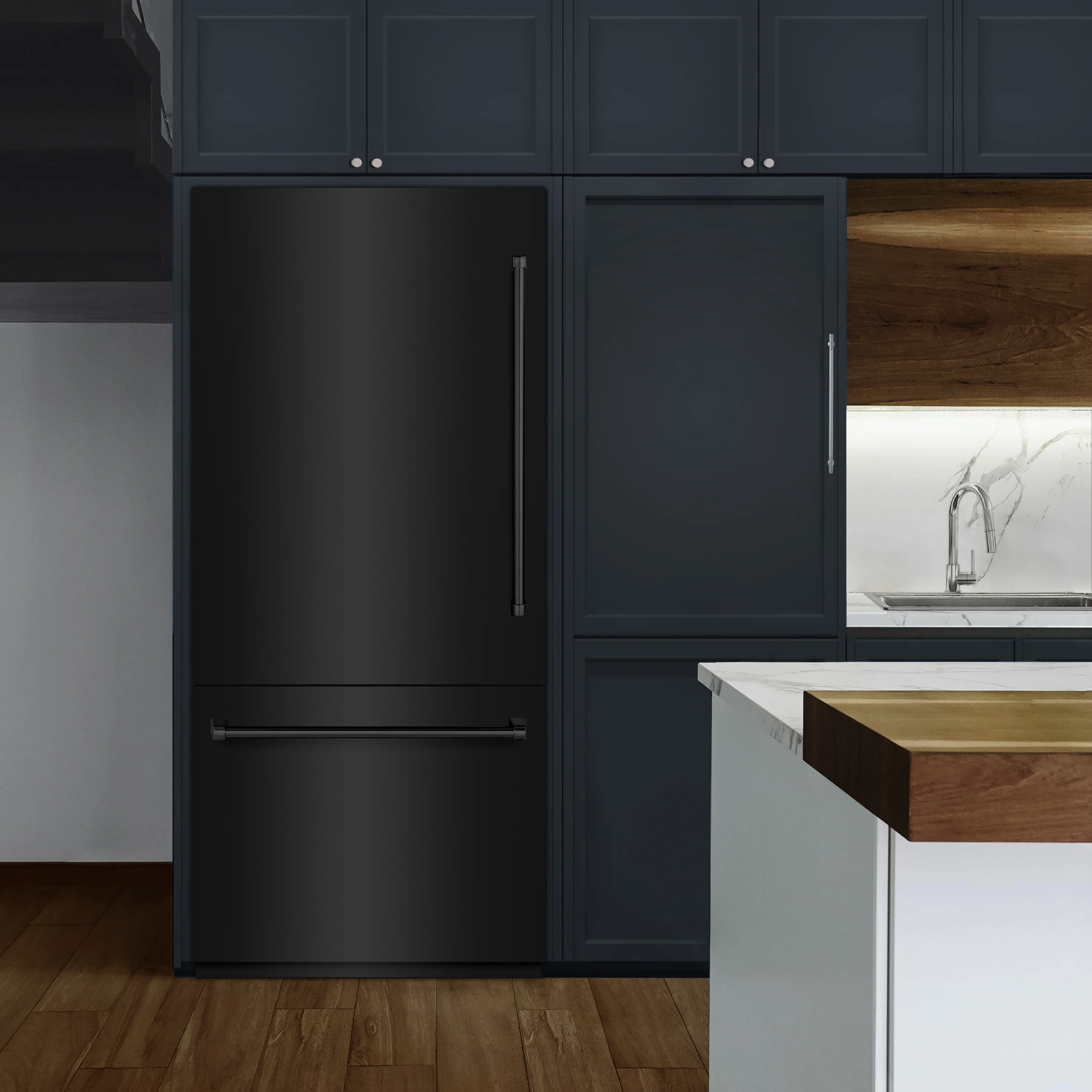 ZLINE 36 in. 19.8 cu. ft. Built-In Bottom Freezer Refrigerator with Water Dispenser and Ice Maker in Black Stainless Steel with Graphite Gray Interior (GRBIT-BS-36) - Image 8