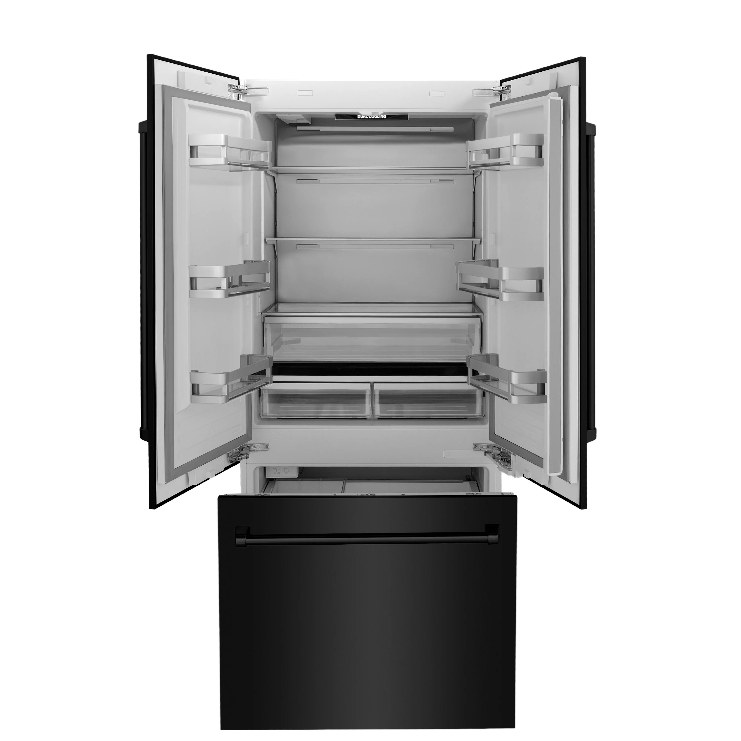 ZLINE 36 in. 19.6 cu. ft. French Door Built-In Bottom Freezer Refrigerator with Water Dispenser and Ice Maker in Black Stainless Steel (RBIV-BS-36) - Image 4