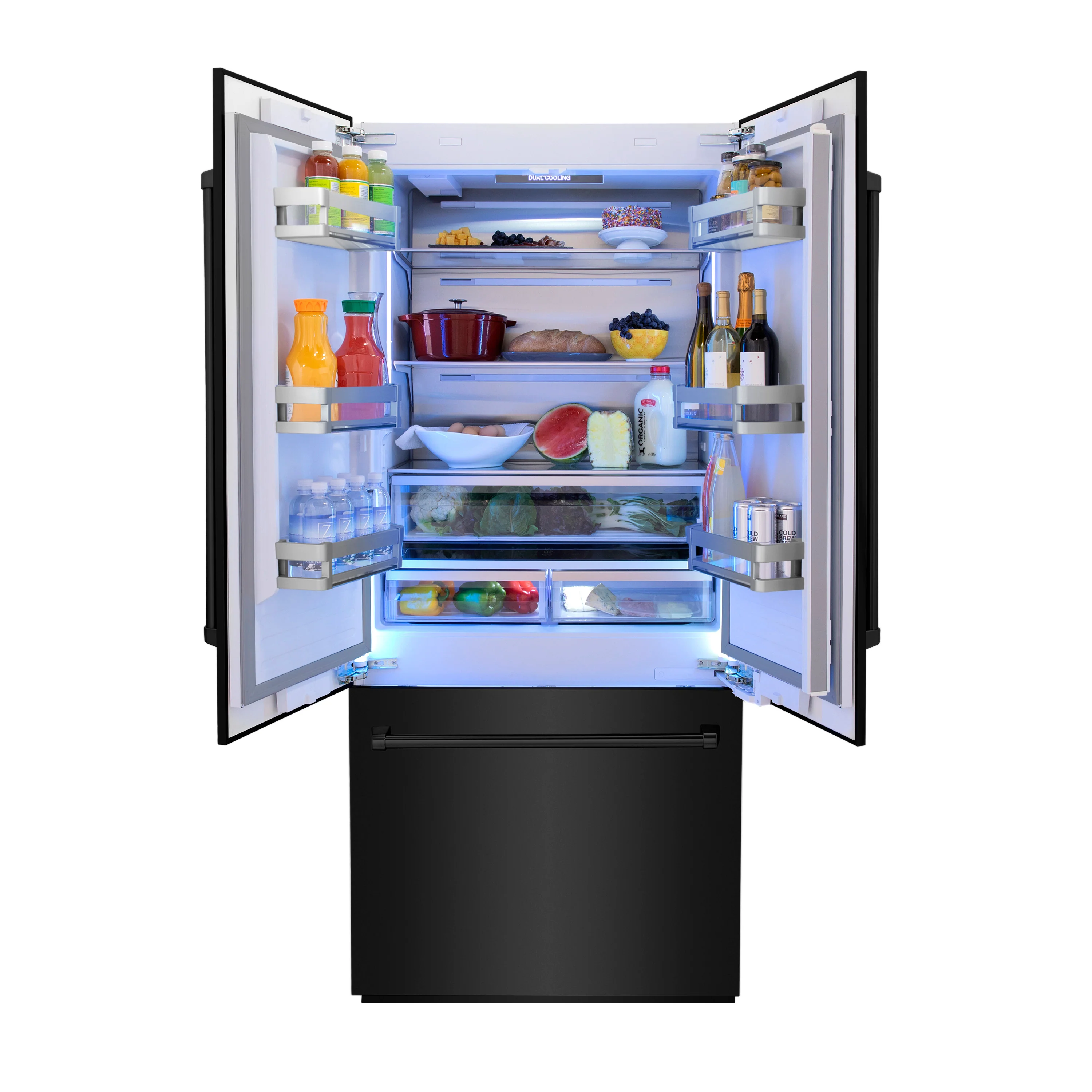 ZLINE 36 in. 19.6 cu. ft. French Door Built-In Bottom Freezer Refrigerator with Water Dispenser and Ice Maker in Black Stainless Steel (RBIV-BS-36) - Image 5