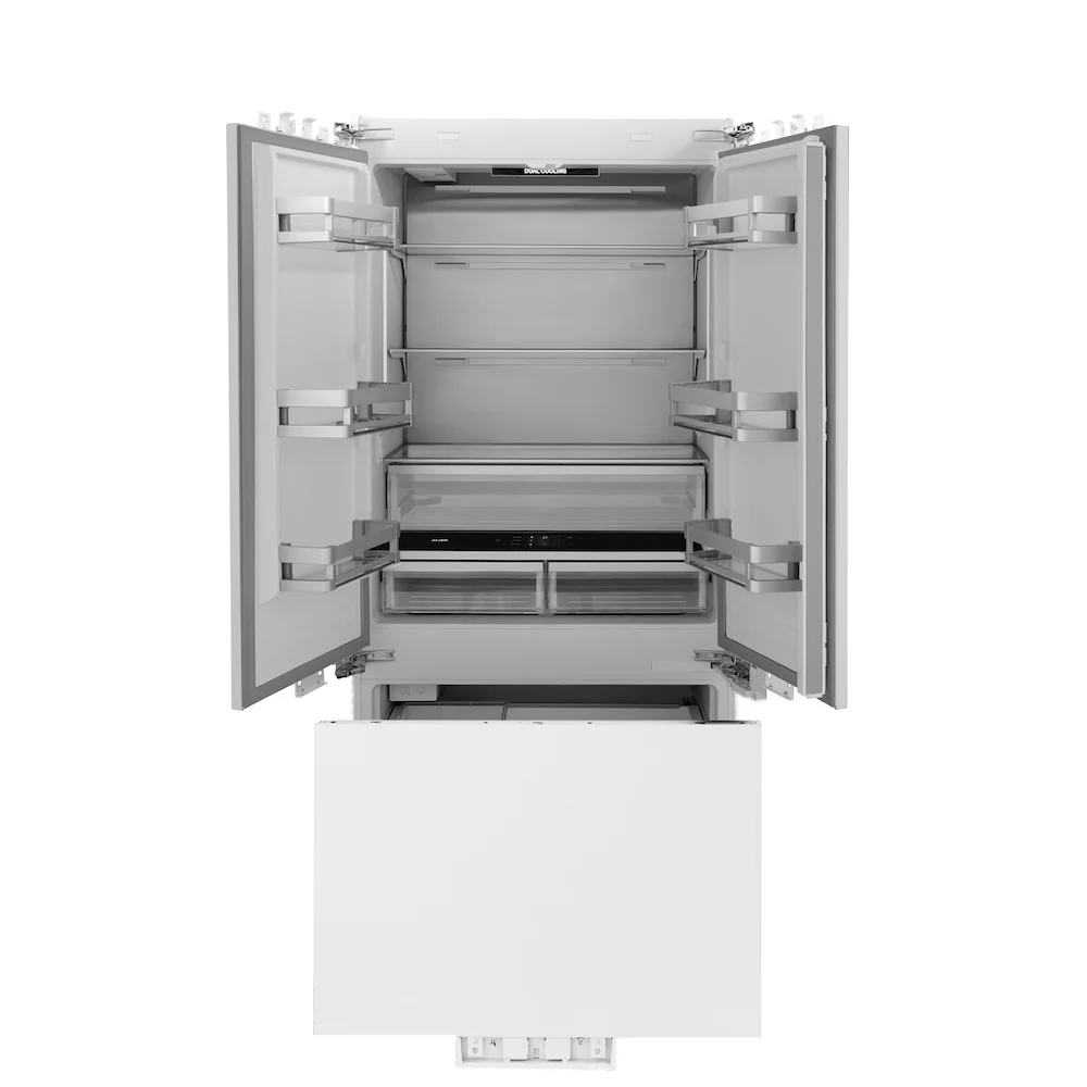 ZLINE 36 in. 19.6 cu. ft. Panel Ready French Door Built-In Bottom Freezer Refrigerator with Water Dispenser and Ice Maker (RBIV-36) - Image 3