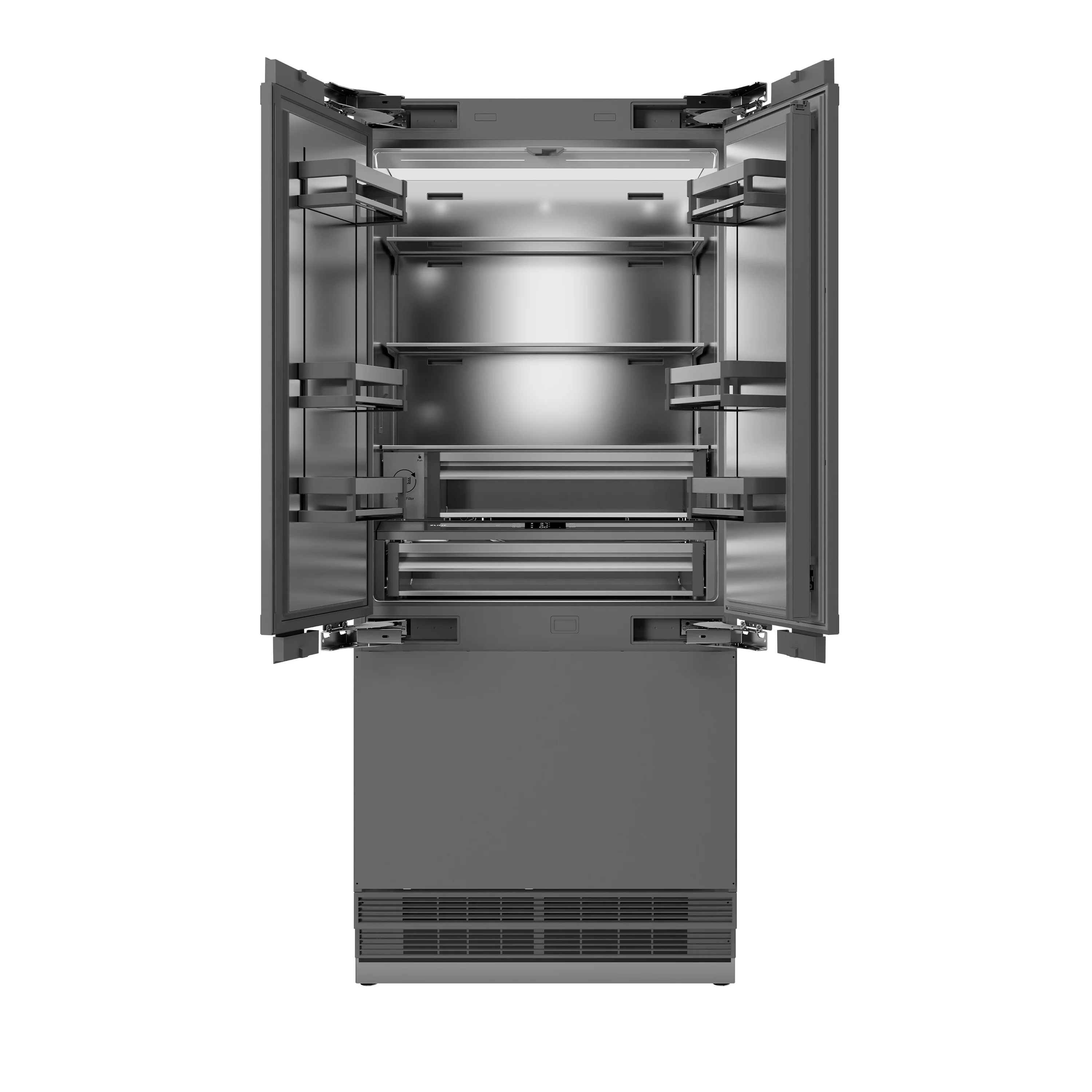 ZLINE 36 in. 19.6 cu. ft. Panel Ready French Door Built-In Bottom Freezer Refrigerator with Water Dispenser and Ice Maker with Stainless Steel Interior (SRBIV-36) - Image 5