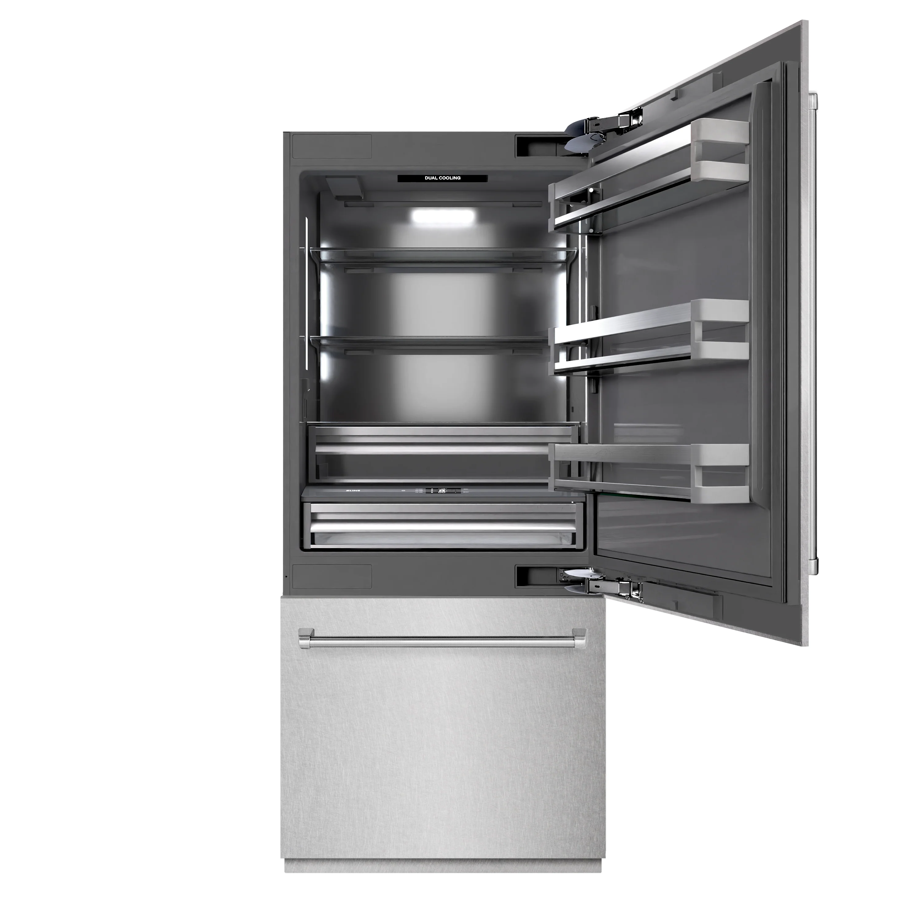 ZLINE 36 in. 19.8 cu. ft. Built-In Bottom Freezer Refrigerator with Water Dispenser and Ice Maker in Satin Stainless Steel with Graphite Gray Interior (GRBIT-SN-36) - Image 4