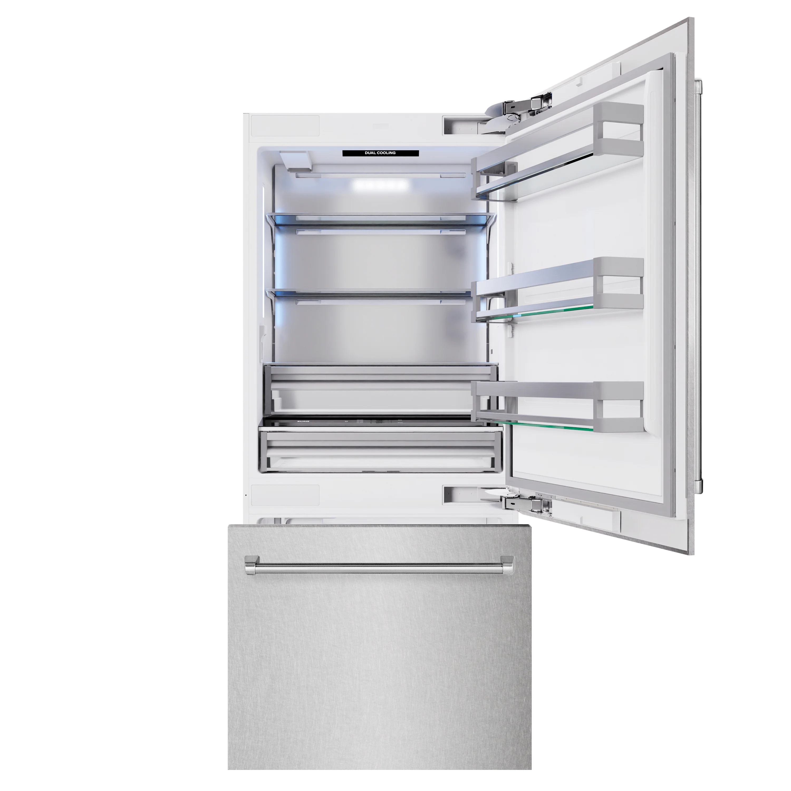 ZLINE 36 in. 19.8 cu. ft. Built-In Bottom Freezer Refrigerator with Water Dispenser and Ice Maker in Satin Stainless Steel (RBIT-SN-36) - Image 4