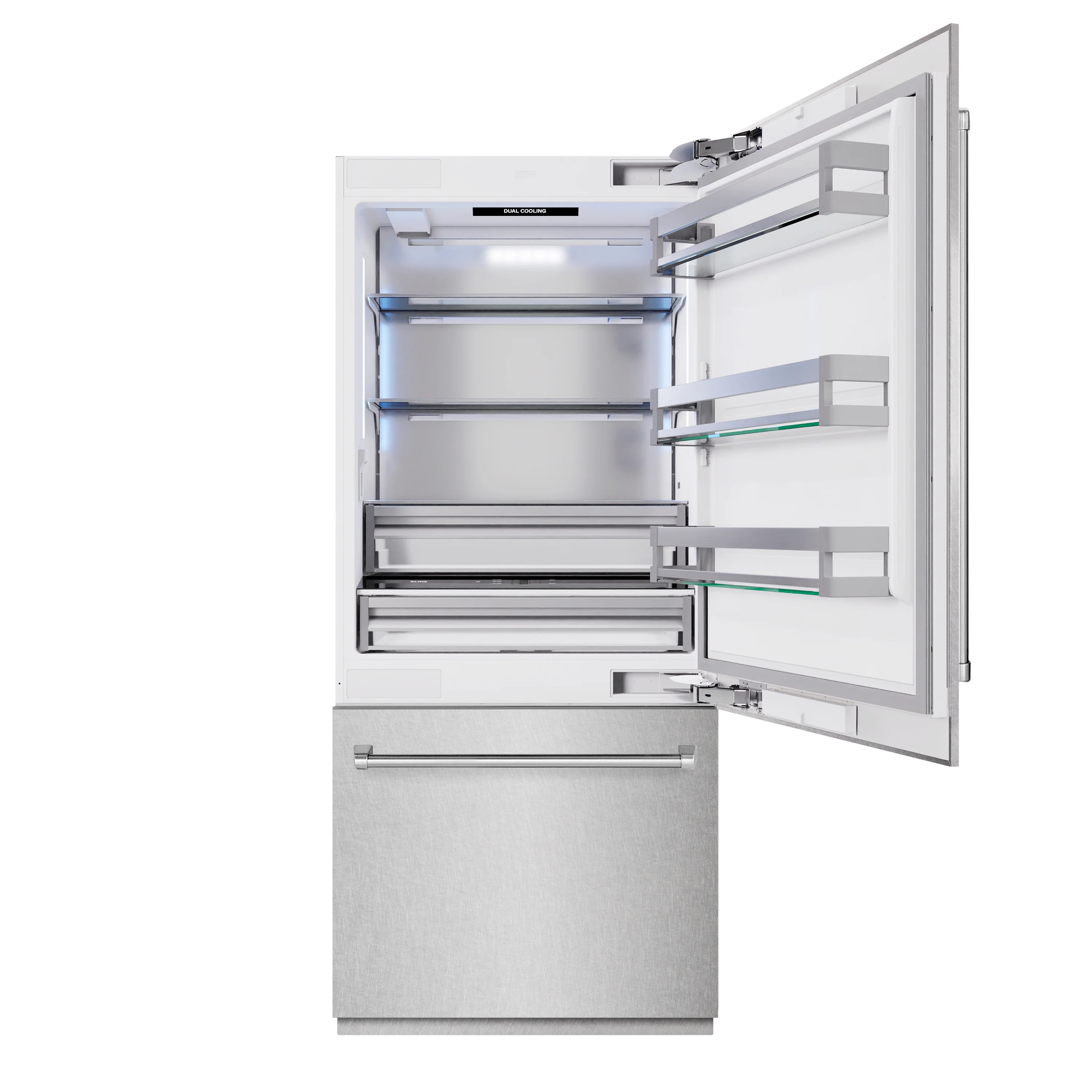 ZLINE 36 in. 19.8 cu. ft. Built-In Bottom Freezer Refrigerator with Water Dispenser and Ice Maker in Satin Stainless Steel (RBIT-SN-36) - Image 5