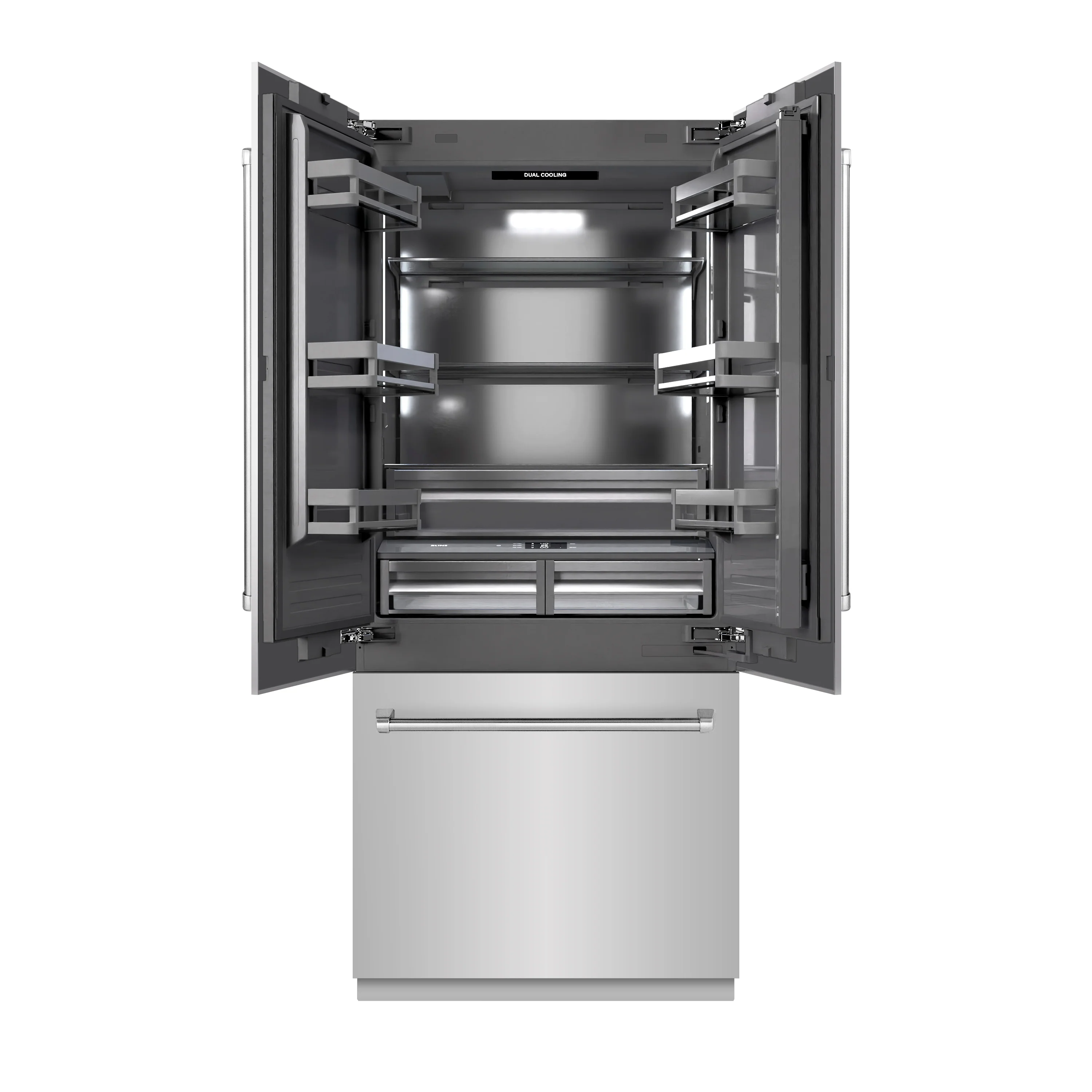 ZLINE 36 in. 19.6 cu. ft. French Door Built-In Bottom Freezer Refrigerator with Water Dispenser and Ice Maker in Stainless Steel with Graphite Gray Interior (GRBIV-304-36) - Image 3