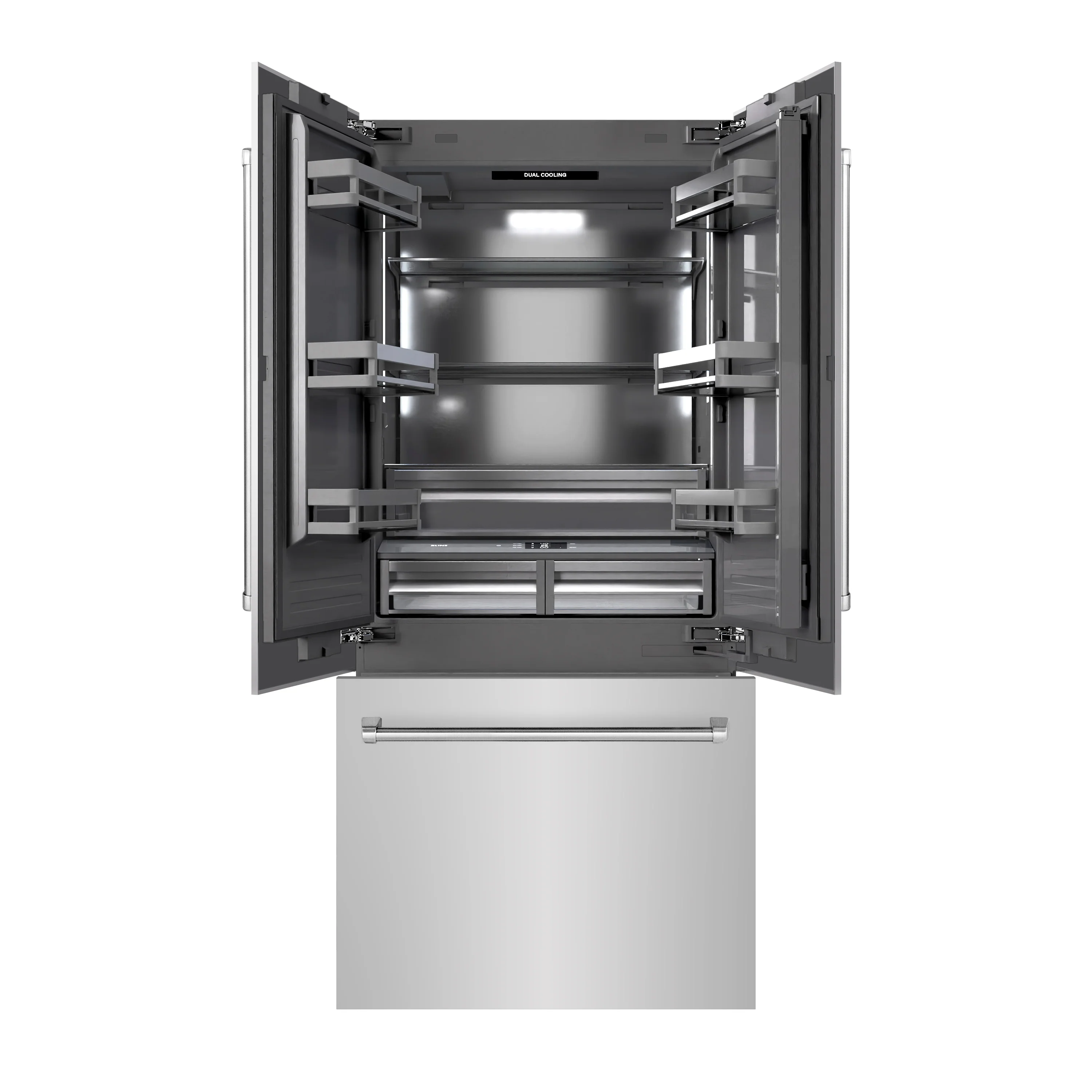 ZLINE 36 in. 19.6 cu. ft. French Door Built-In Bottom Freezer Refrigerator with Water Dispenser and Ice Maker in Stainless Steel with Graphite Gray Interior (GRBIV-304-36) - Image 4