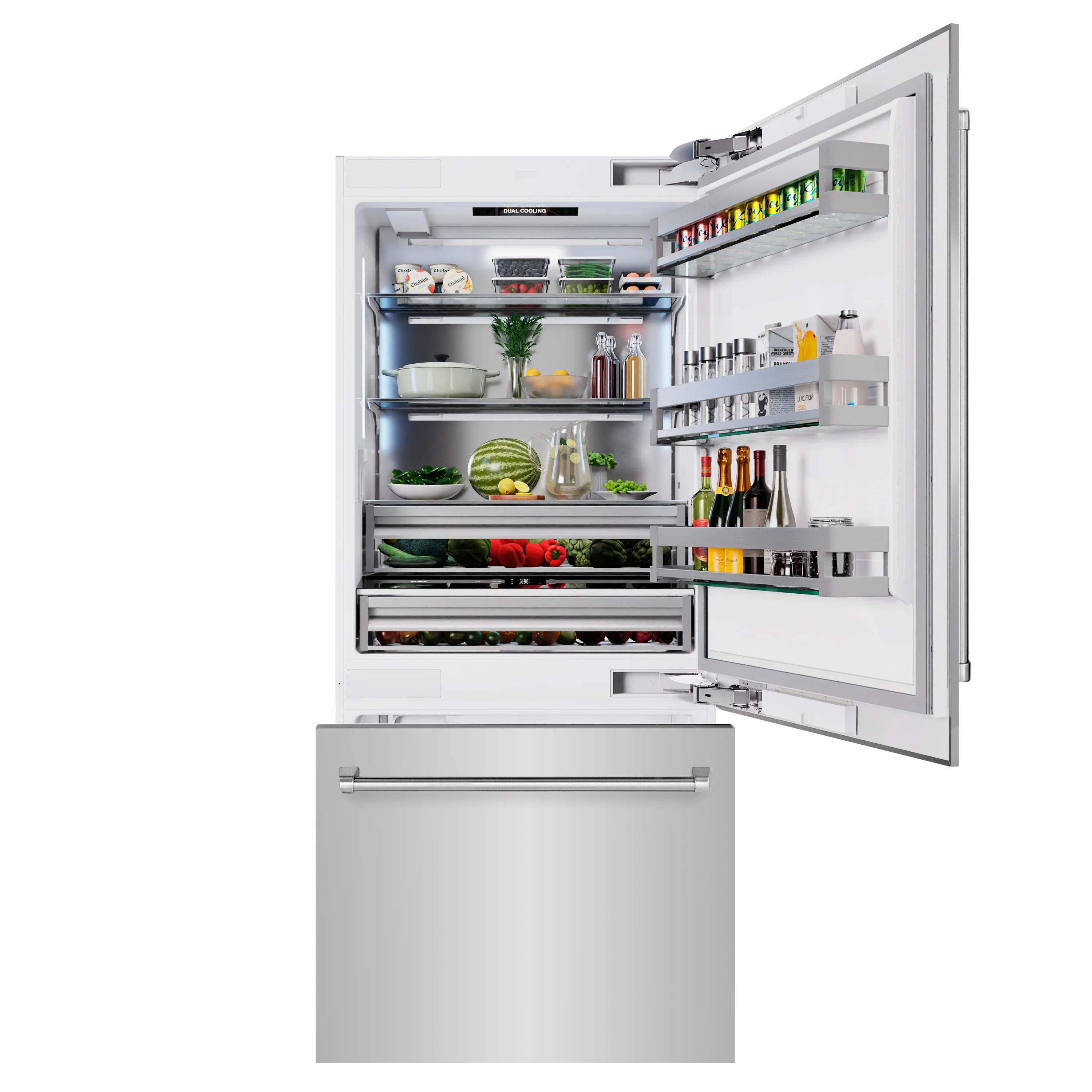 ZLINE 36 in. 19.8 cu. ft. Built-In Bottom Freezer Refrigerator with Water Dispenser and Ice Maker in Stainless Steel (RBIT-304-36) - Image 4