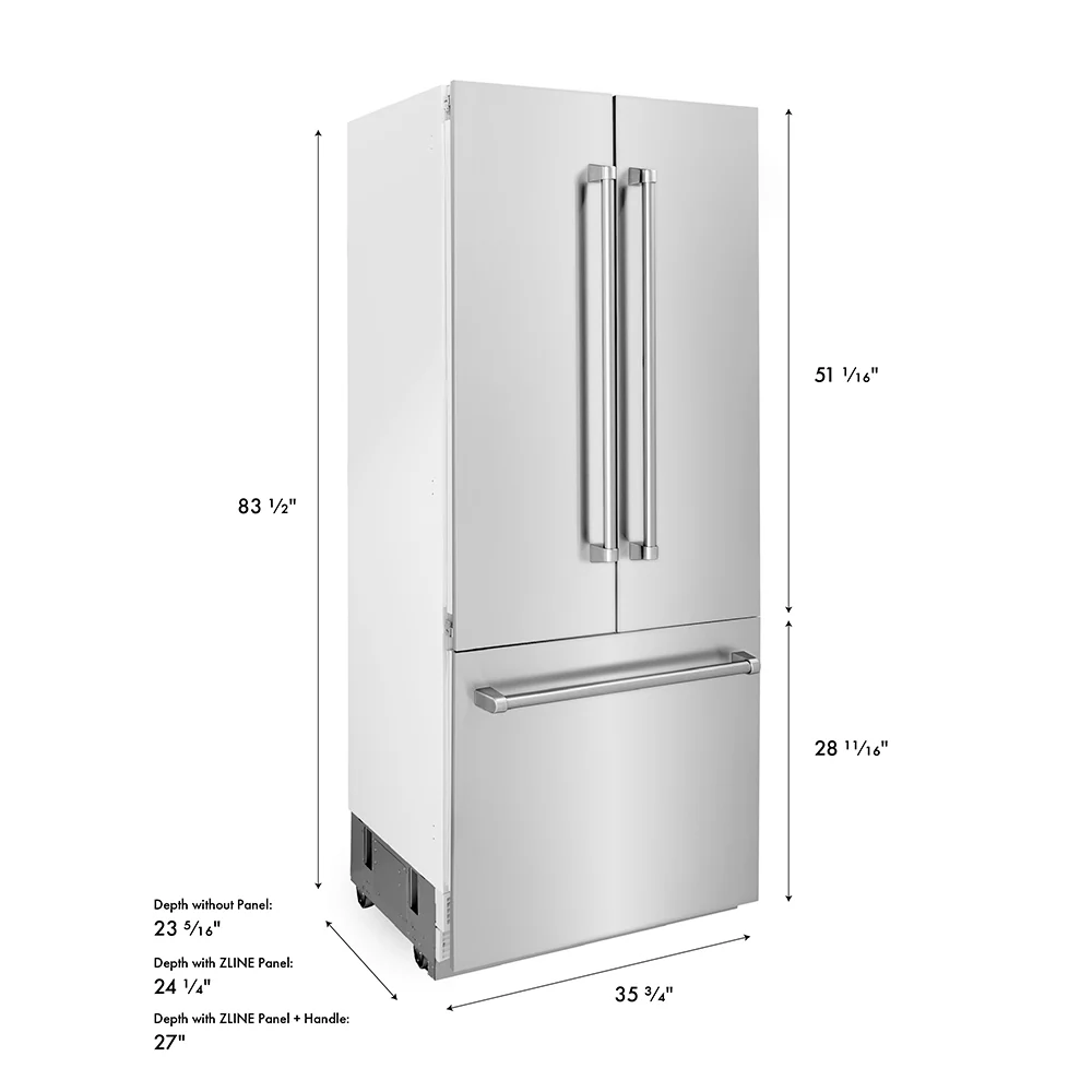 ZLINE 36 in. 19.6 cu. ft. French Door Built-In Bottom Freezer Refrigerator with Water Dispenser and Ice Maker in Stainless Steel (RBIV-304-36) - Image 16